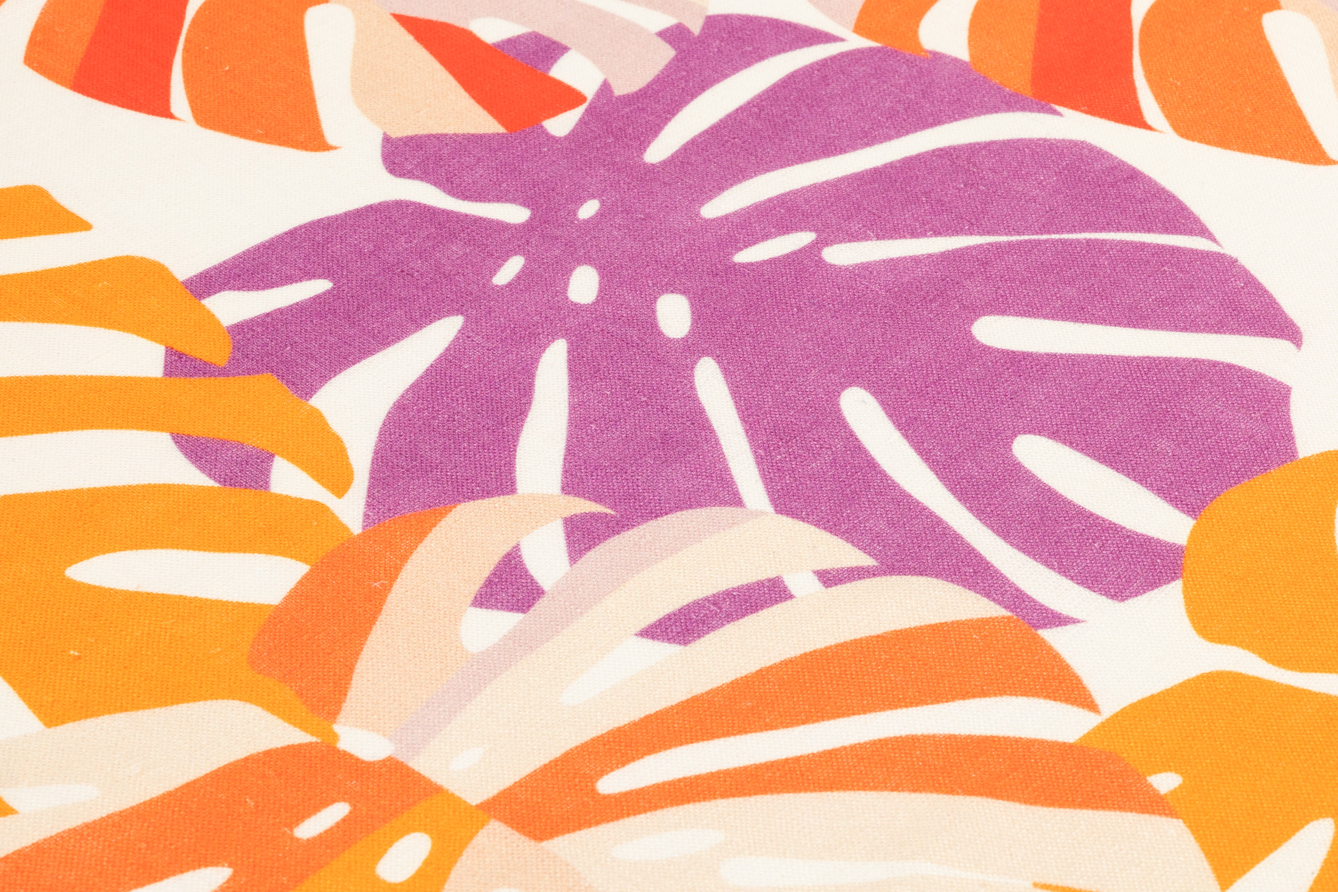 Monstera Printed Linen - Orange / Purple / White