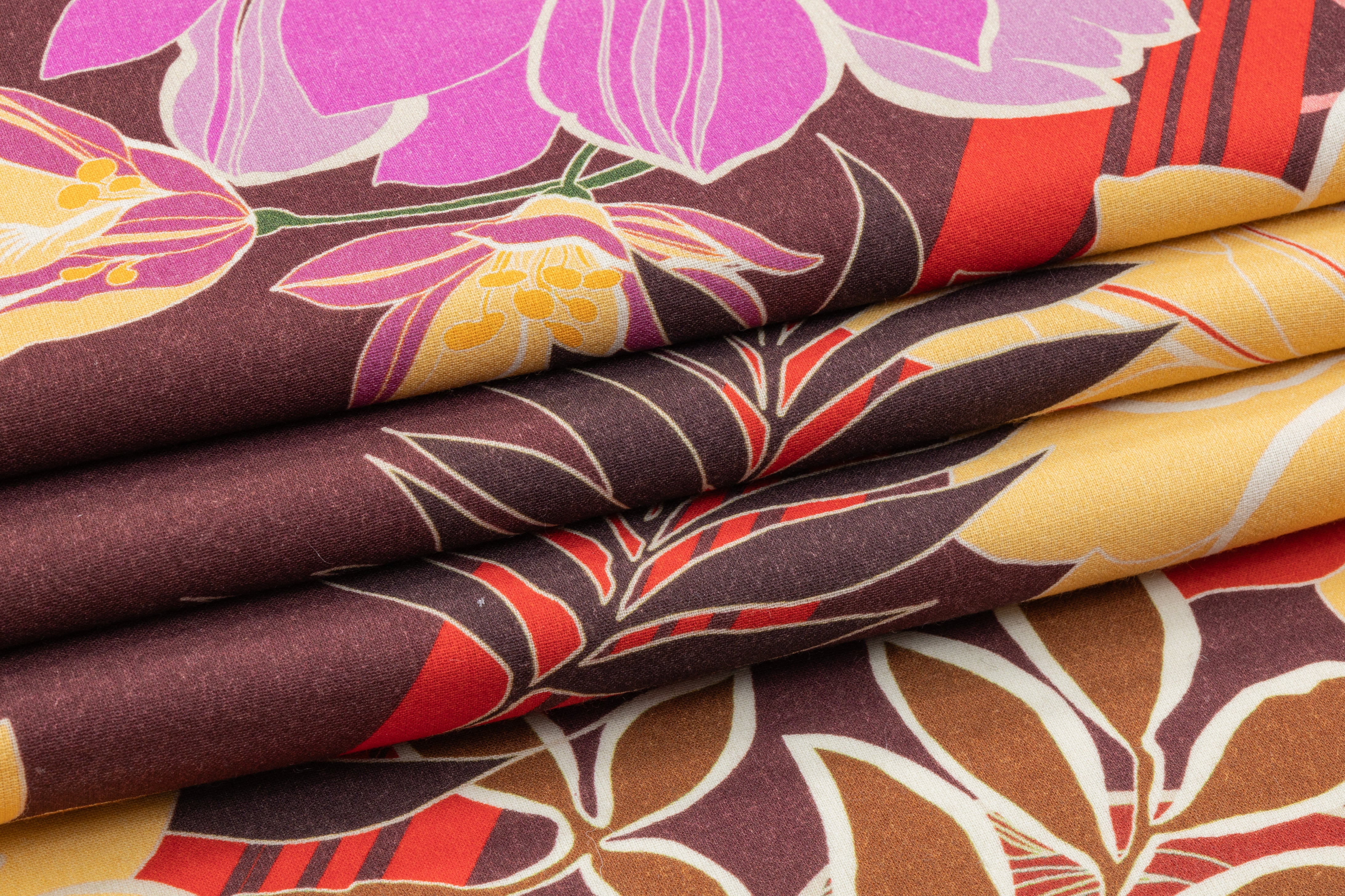 Abstract Floral Printed Italian Wool Tricotine - Multicolor