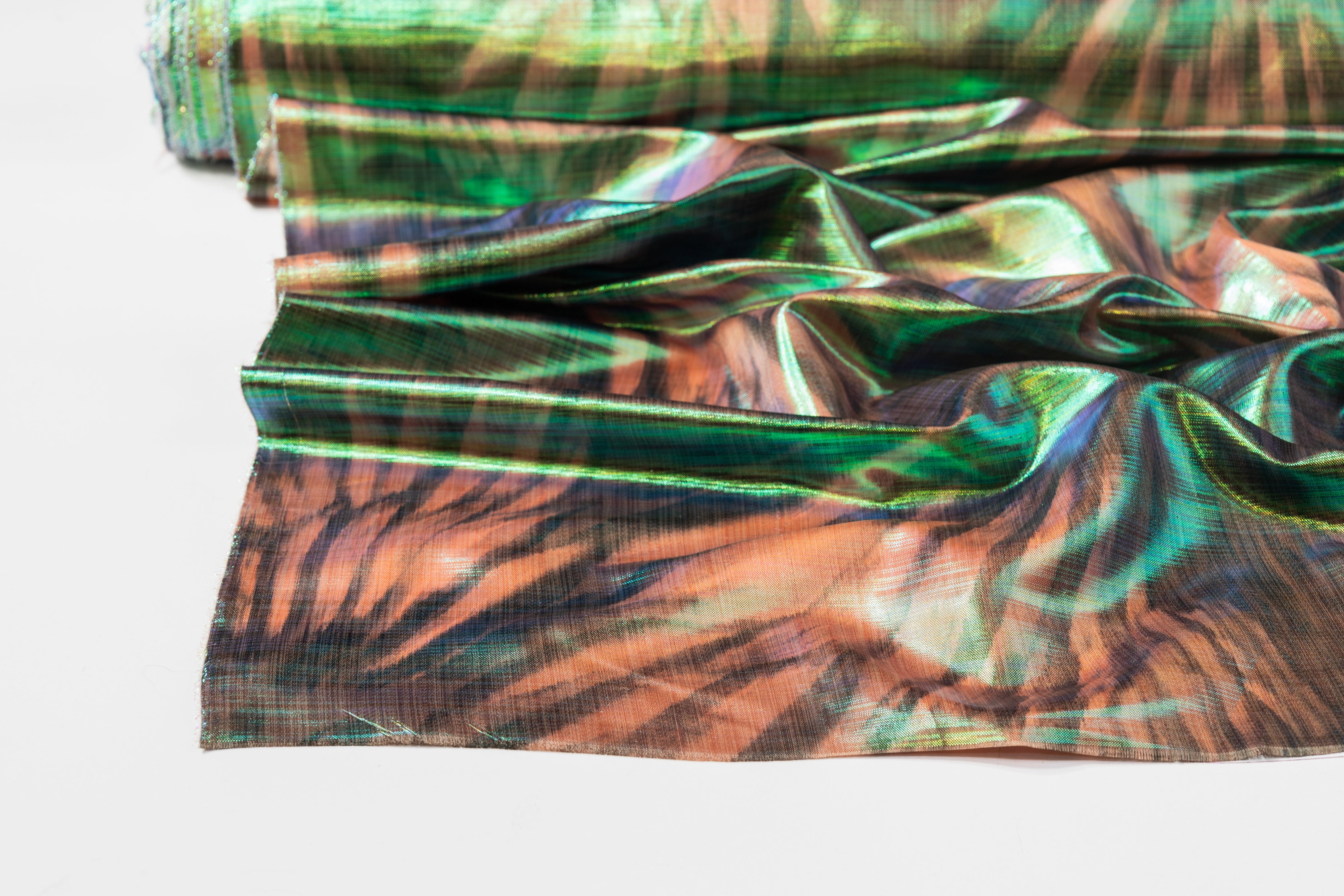 Iridescent Metallic Italian Chiné - Green / Peach