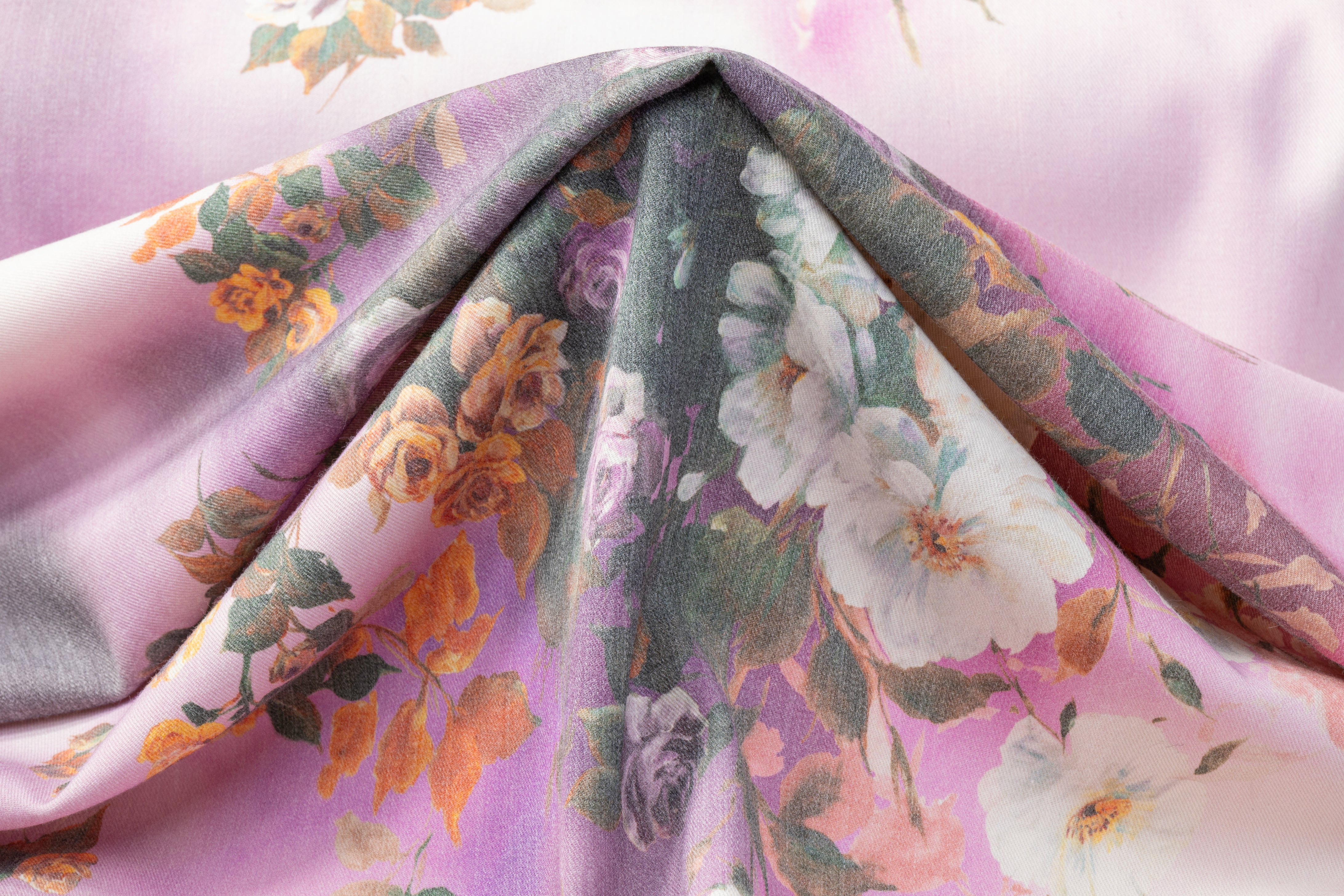 Floral Printed Italian Wool Twill - Multicolor