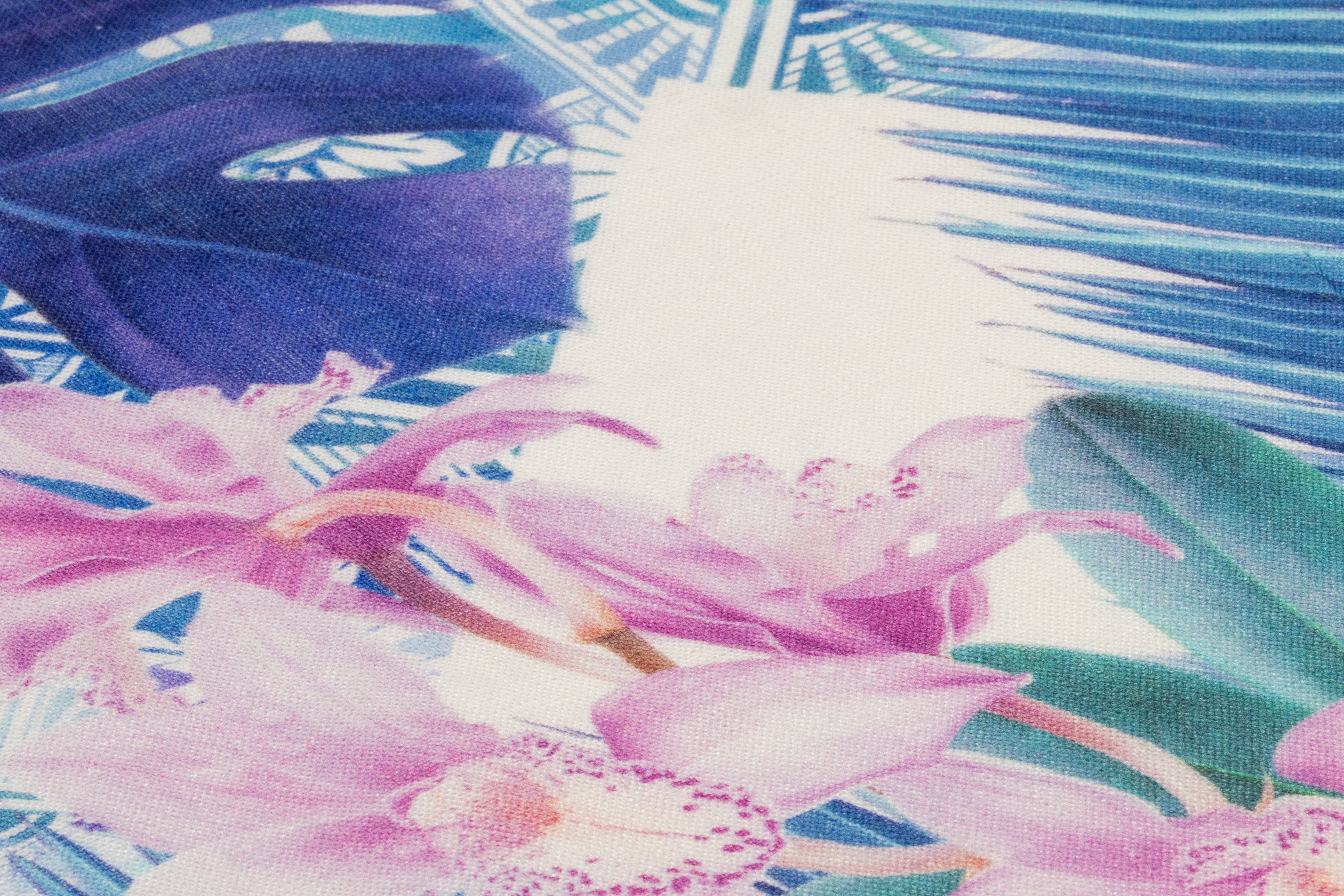 Tropical Linen Print - Blue / Pink / White
