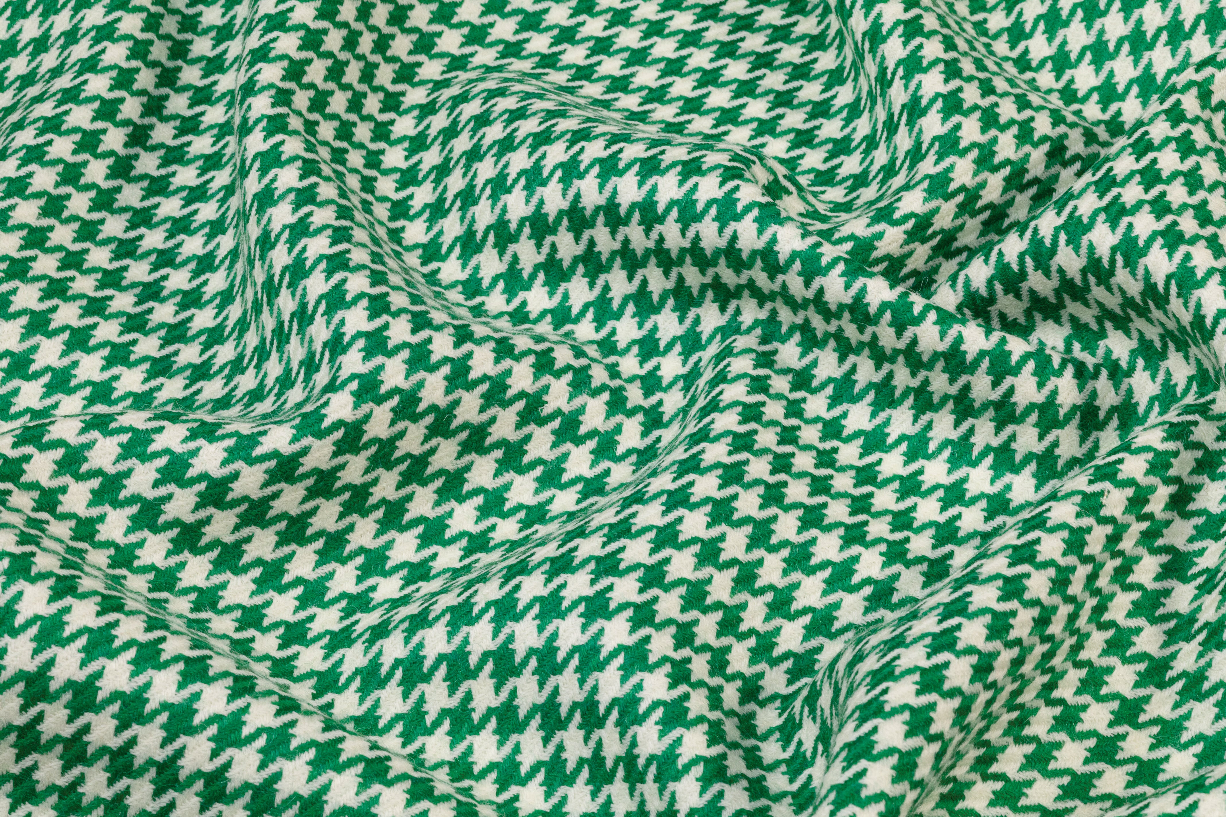 Houndstooth Italian Wool Suiting - Green / Off White