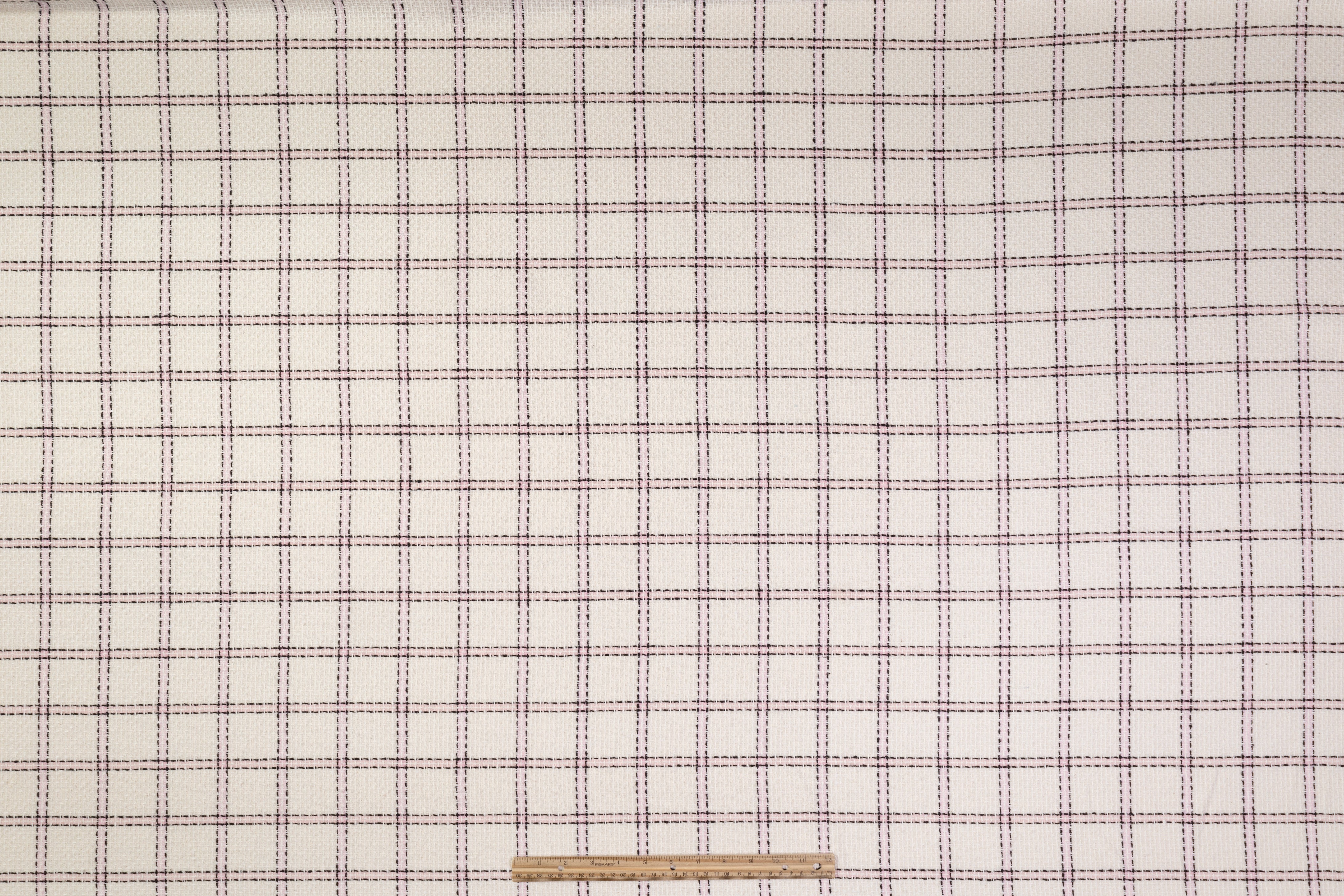 Checked Italian Cotton Tweed - Off White / Black / Pink