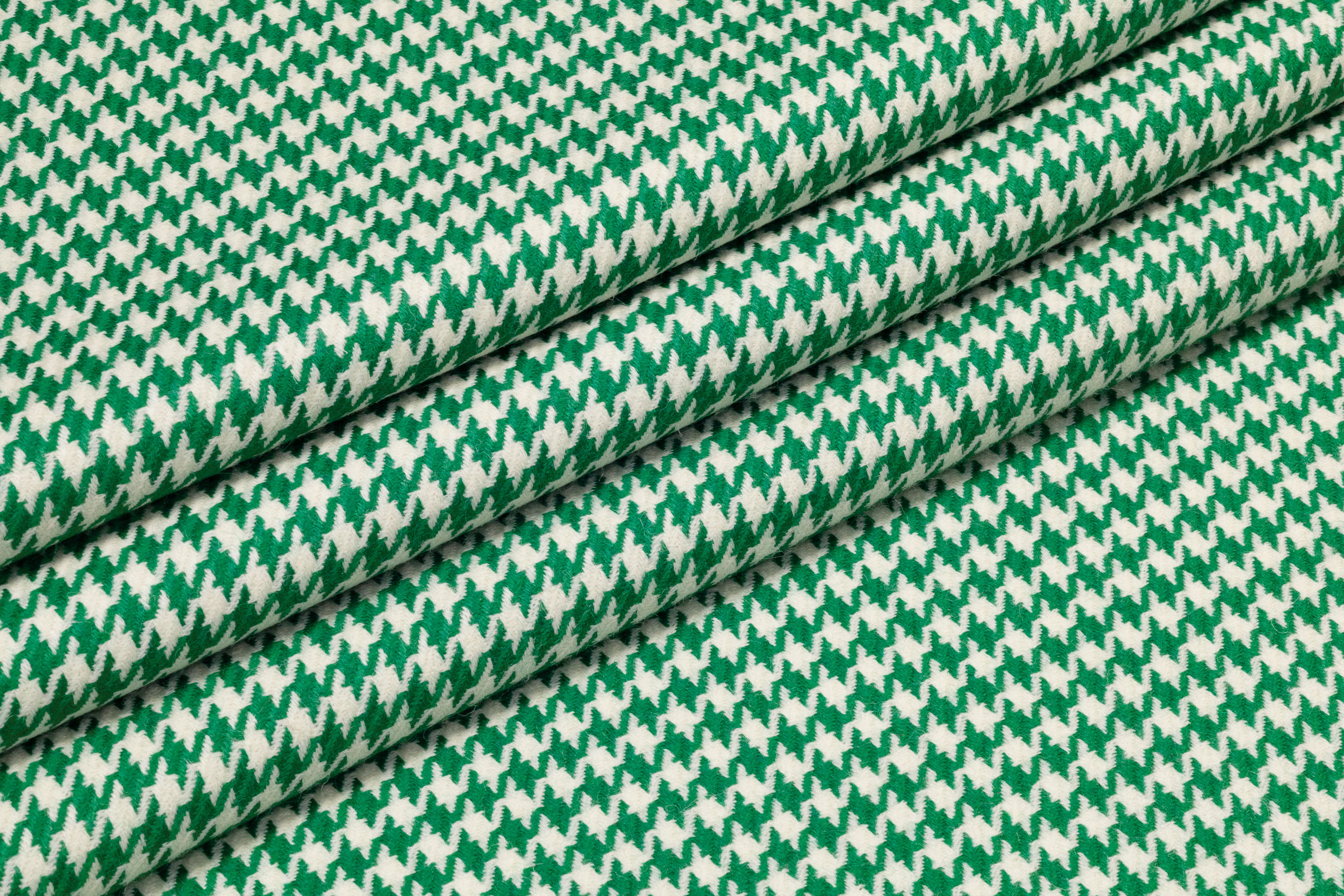 Houndstooth Italian Wool Suiting - Green / Off White