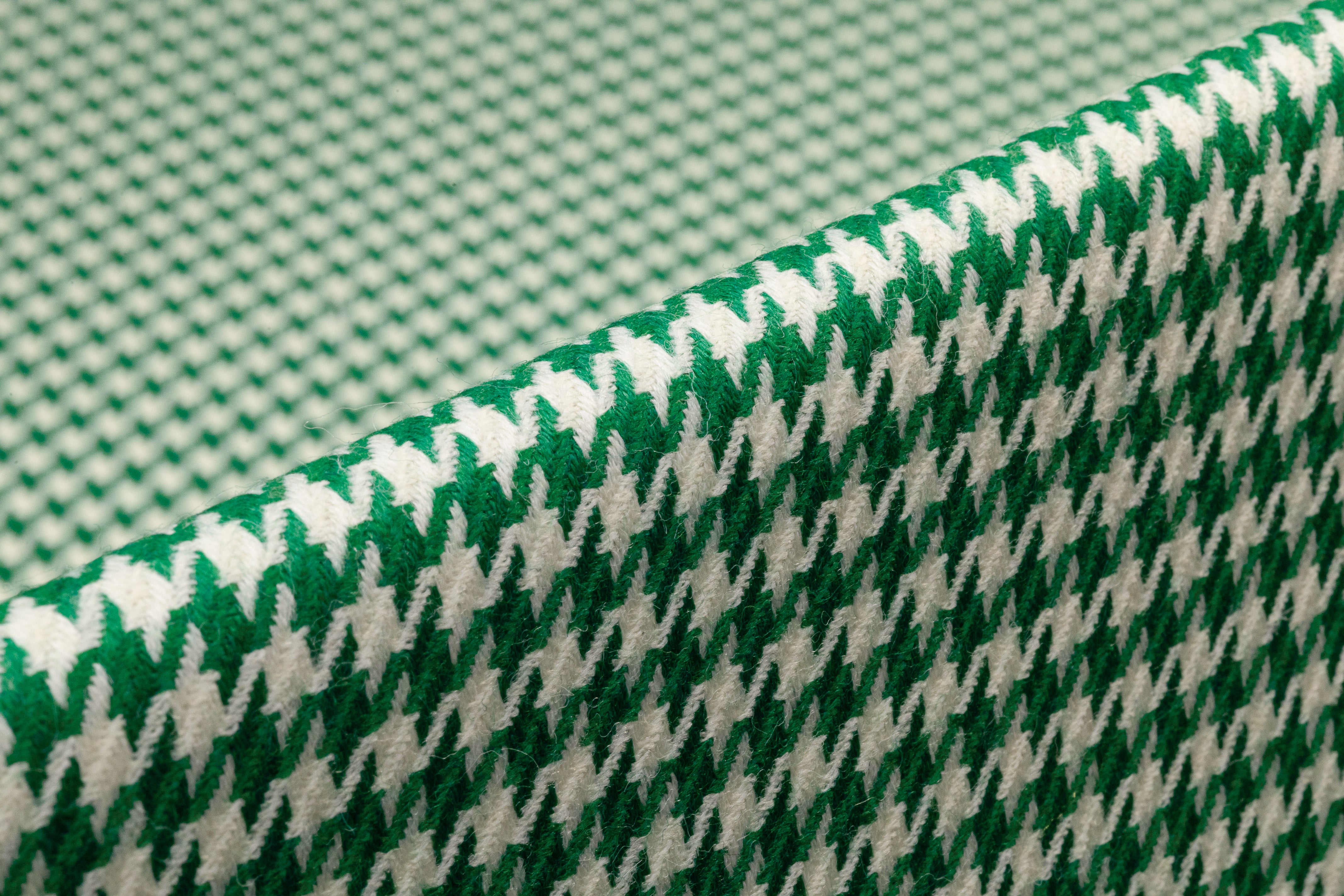 Houndstooth Italian Wool Suiting - Green / Off White