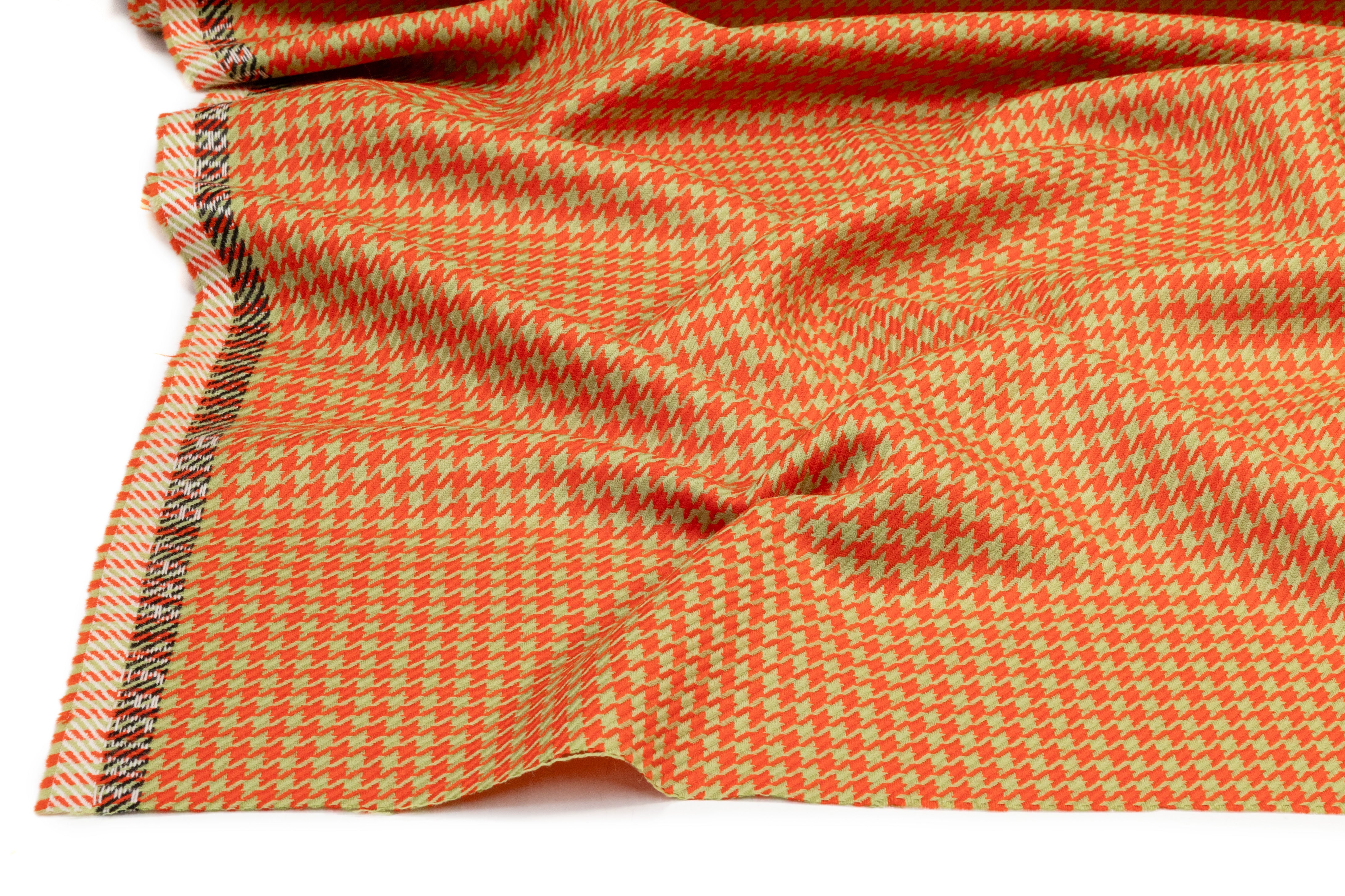 Houndstooth Italian Wool Suiting - Red / Sage Green