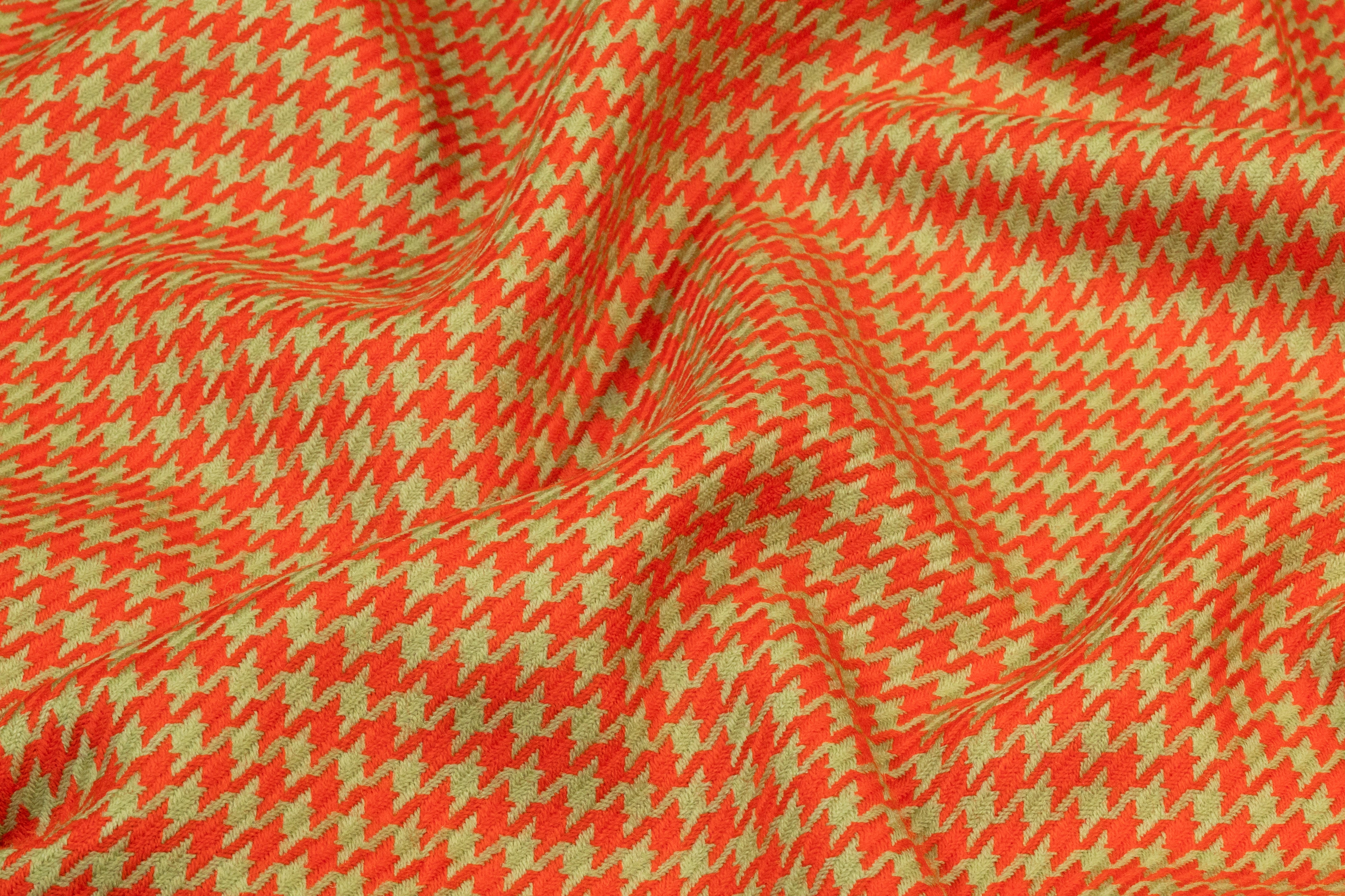 Houndstooth Italian Wool Suiting - Red / Sage Green