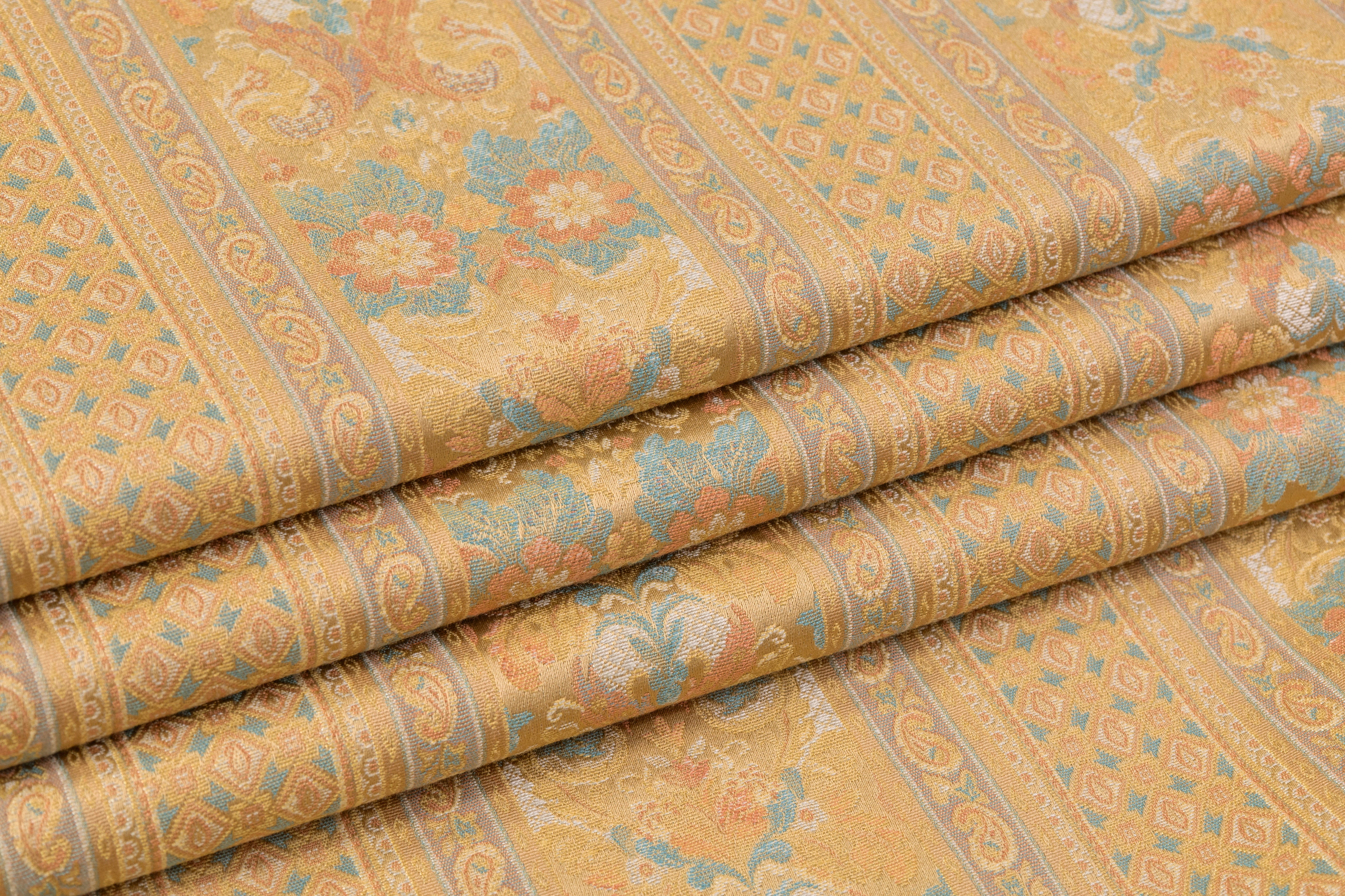 Striped Floral Damask Italian Brocade - Beige