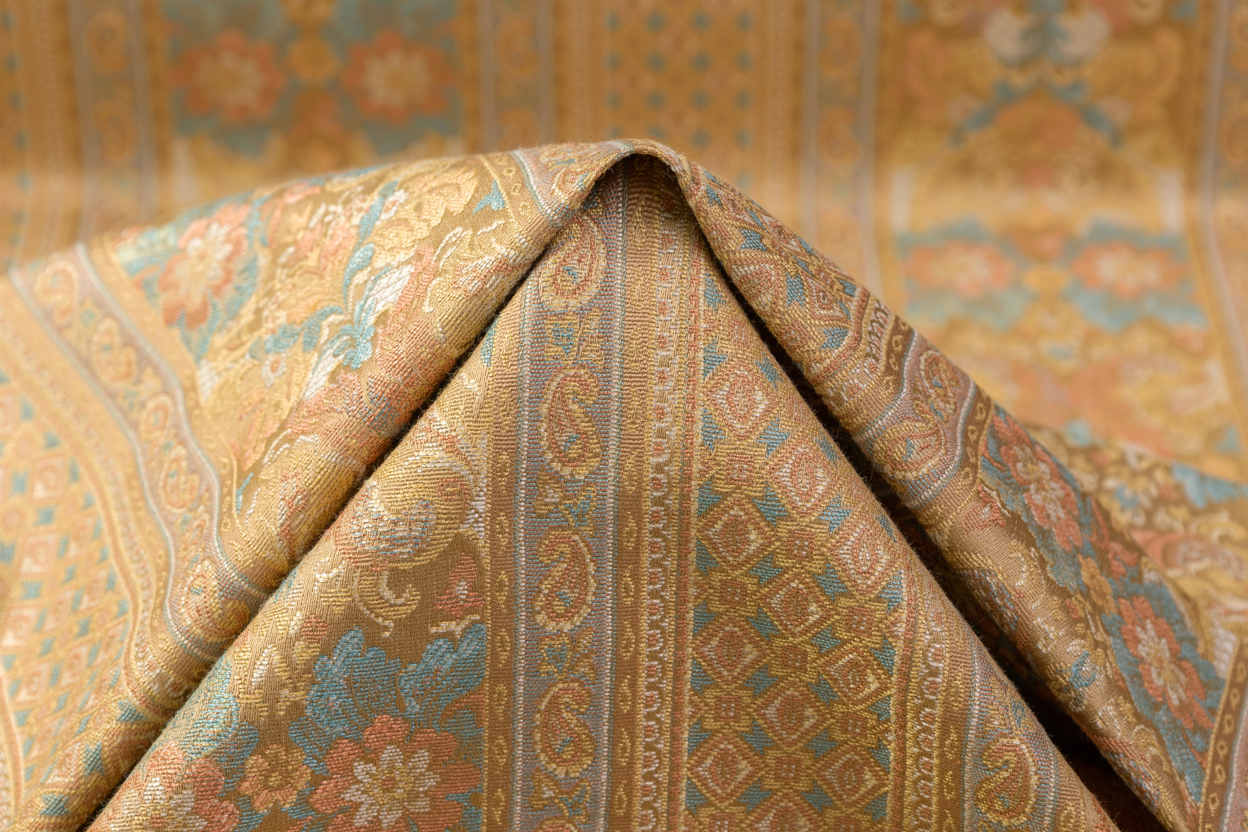 Striped Floral Damask Italian Brocade - Beige