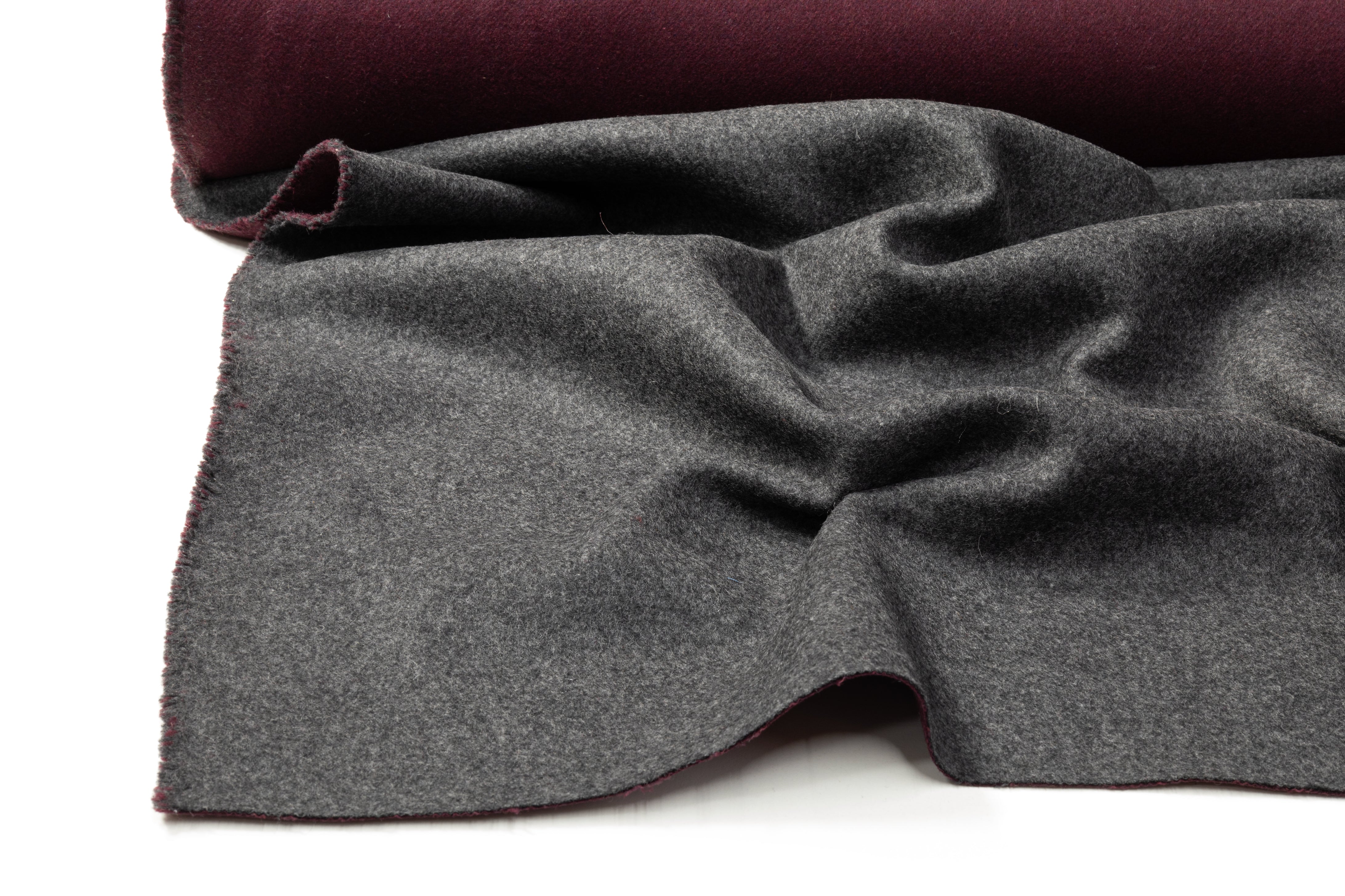 Double-Faced Wool Coating - Burgundy / Gray