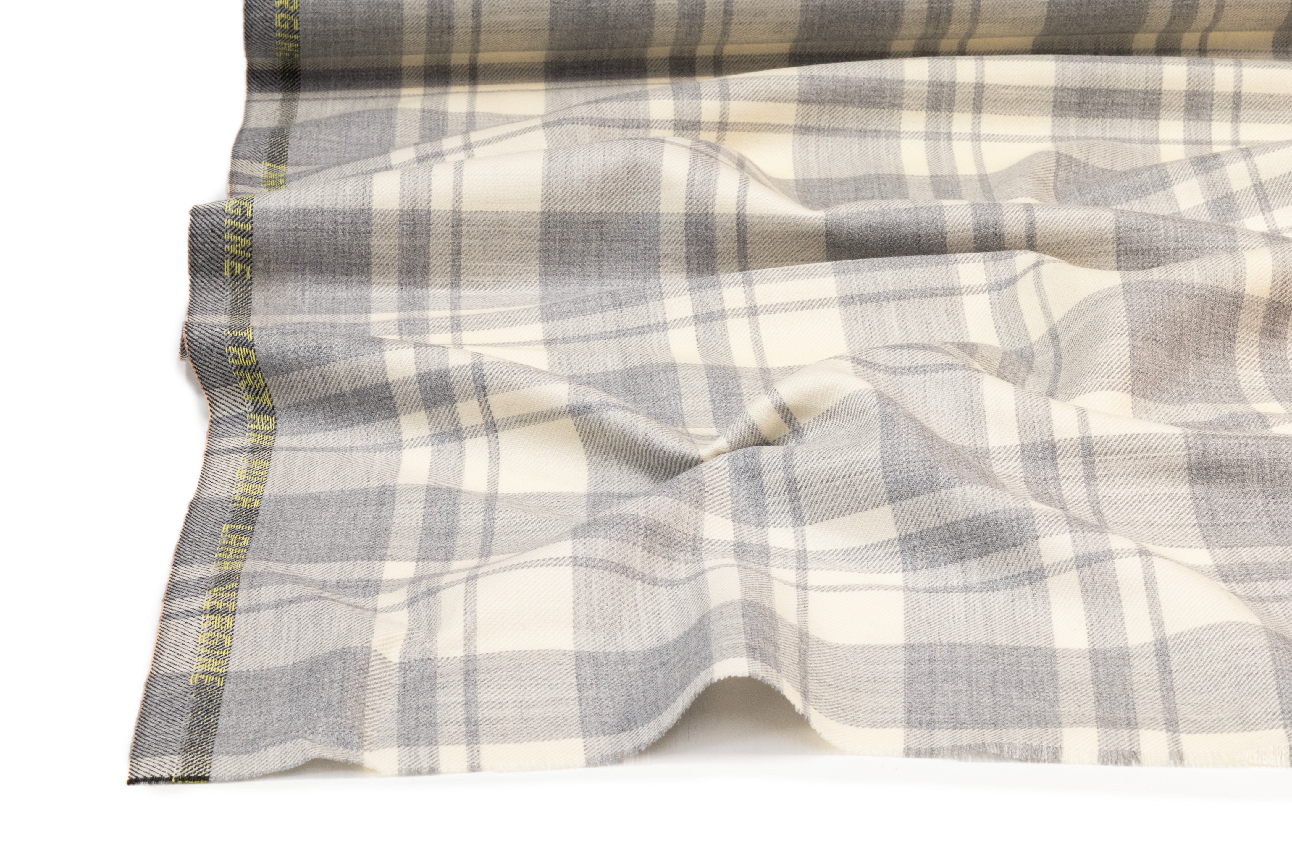 Tartan Italian Wool Suiting - Ivory / Gray