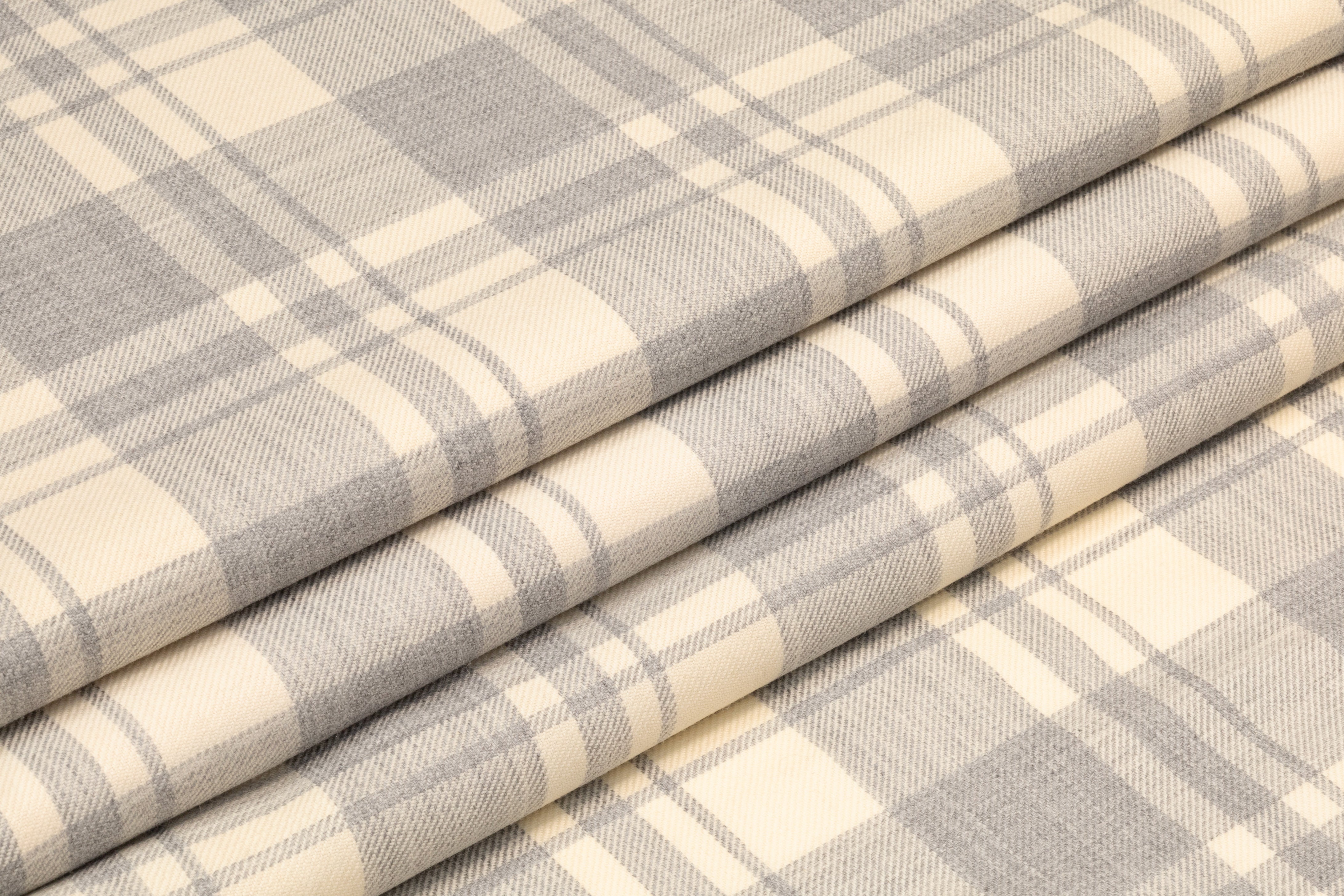 Tartan Italian Wool Suiting - Ivory / Gray