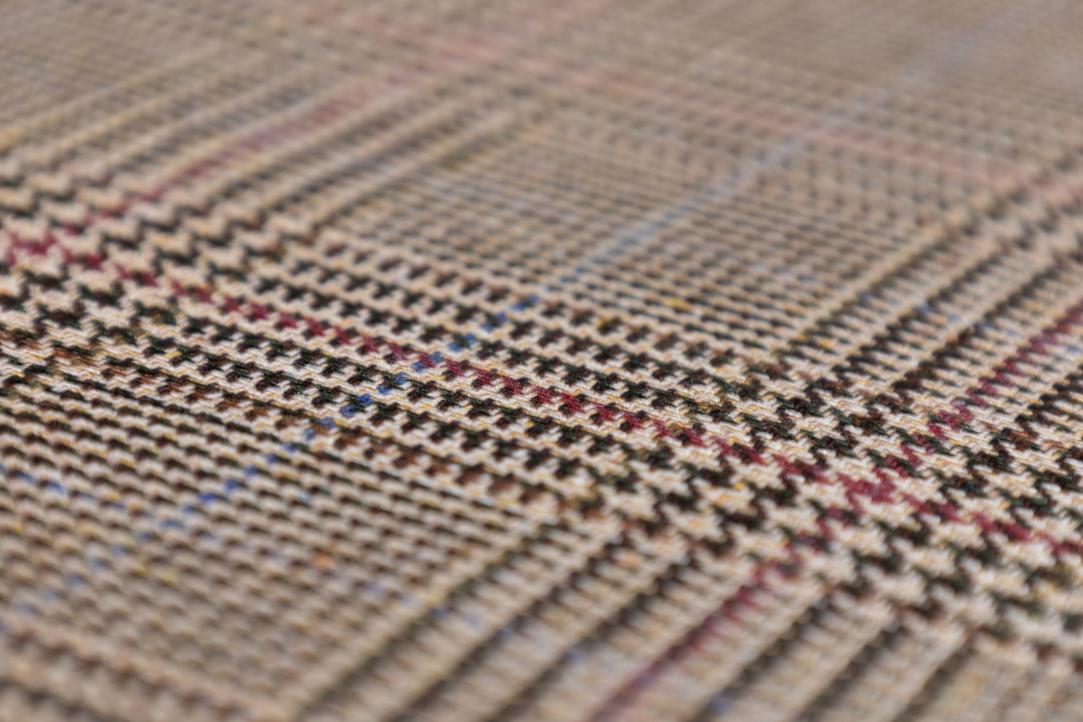 Glen Check Italian Silk Suiting - Tan / Burgundy / Blue