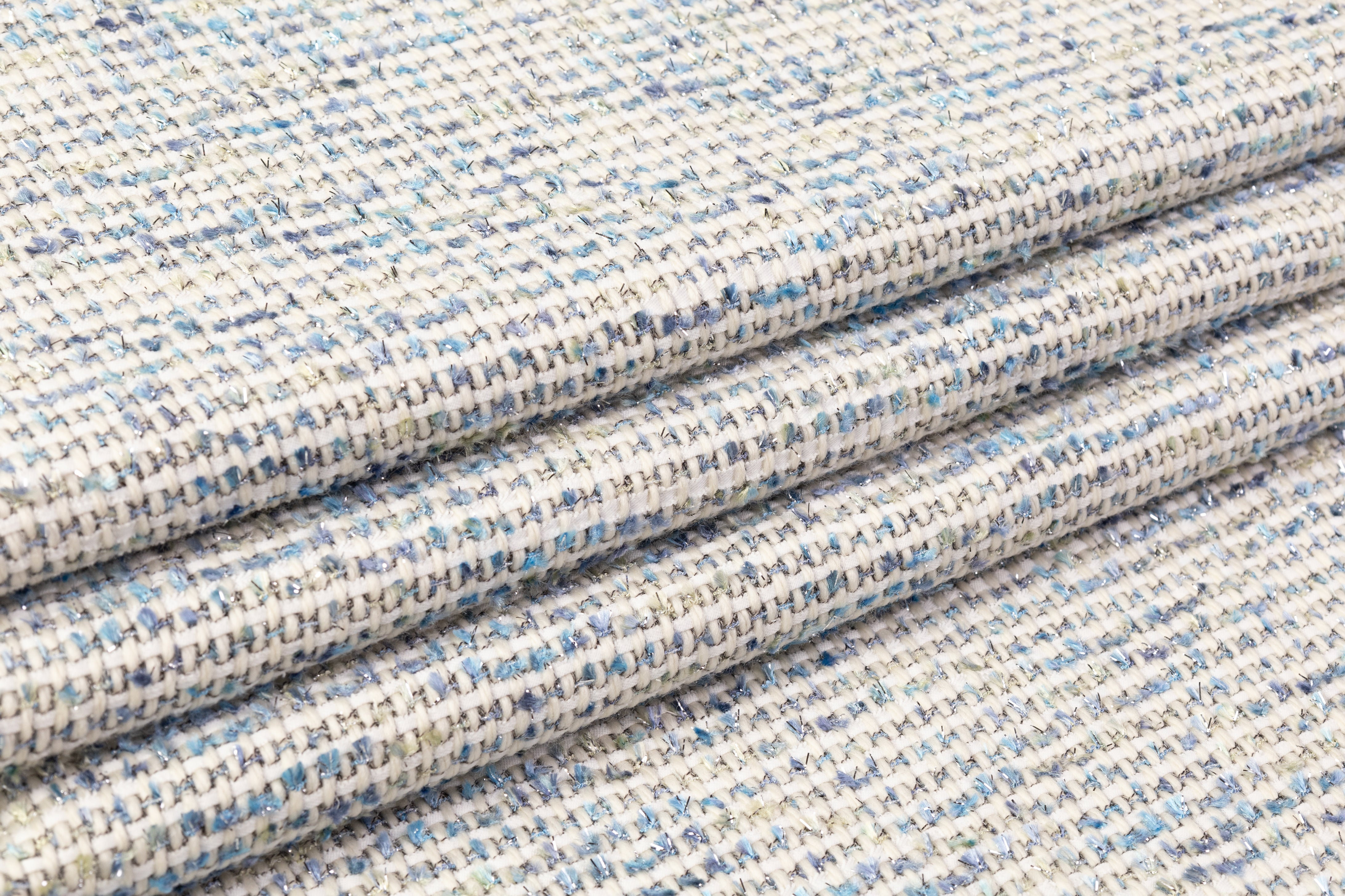 Metallic Italian Wool Blend Tweed - Blue / Off White / Sage