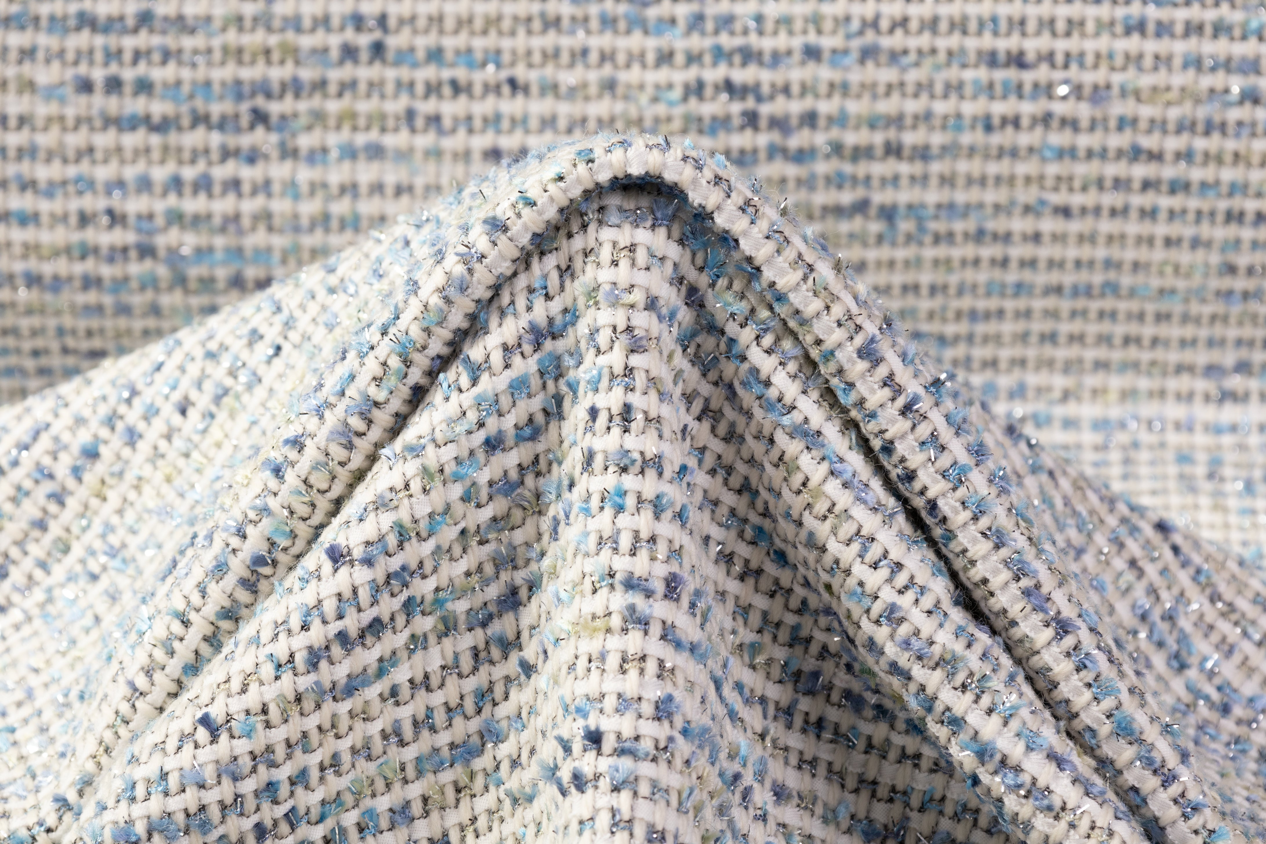 Metallic Italian Wool Blend Tweed - Blue / Off White / Sage
