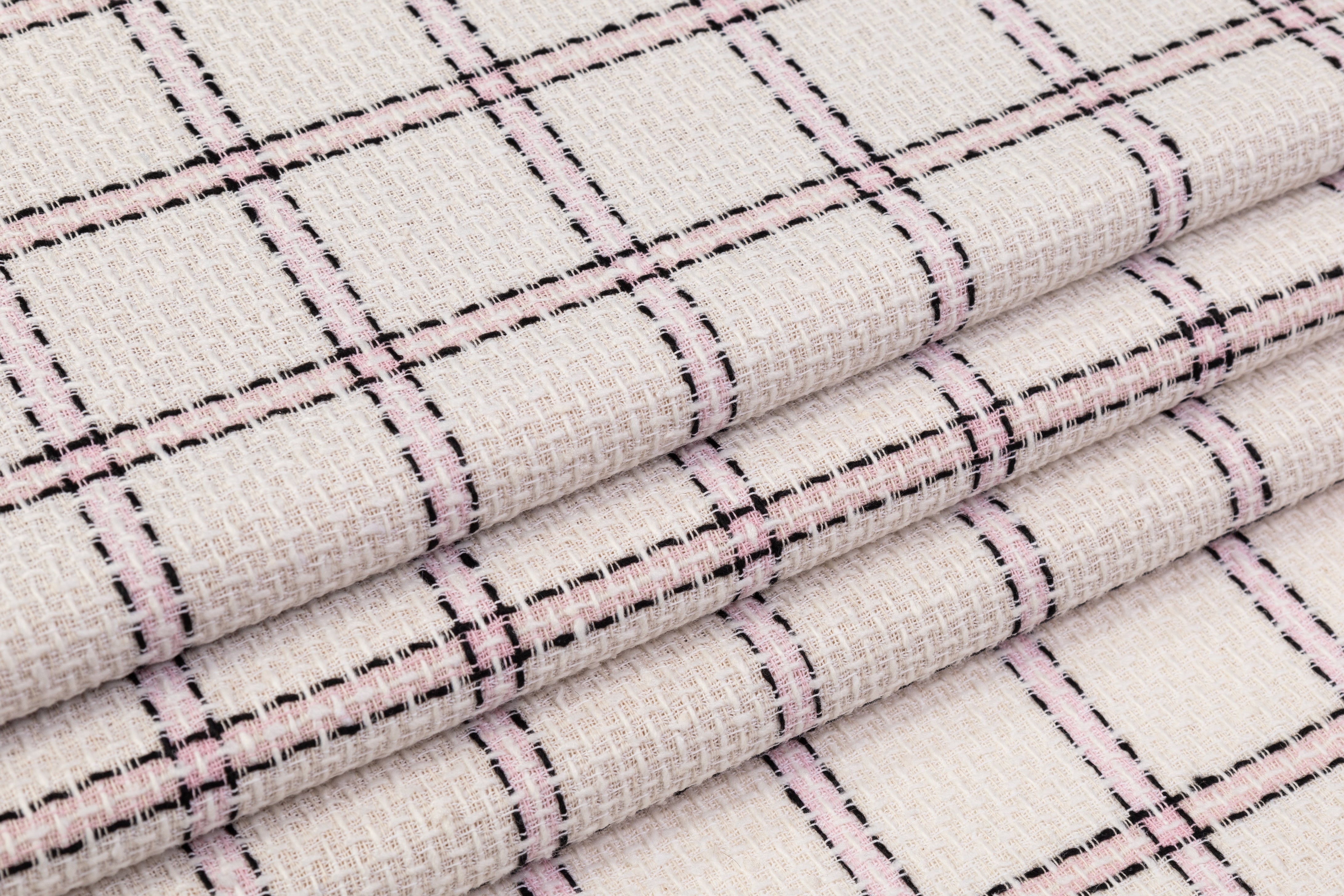 Checked Italian Cotton Tweed - Off White / Black / Pink