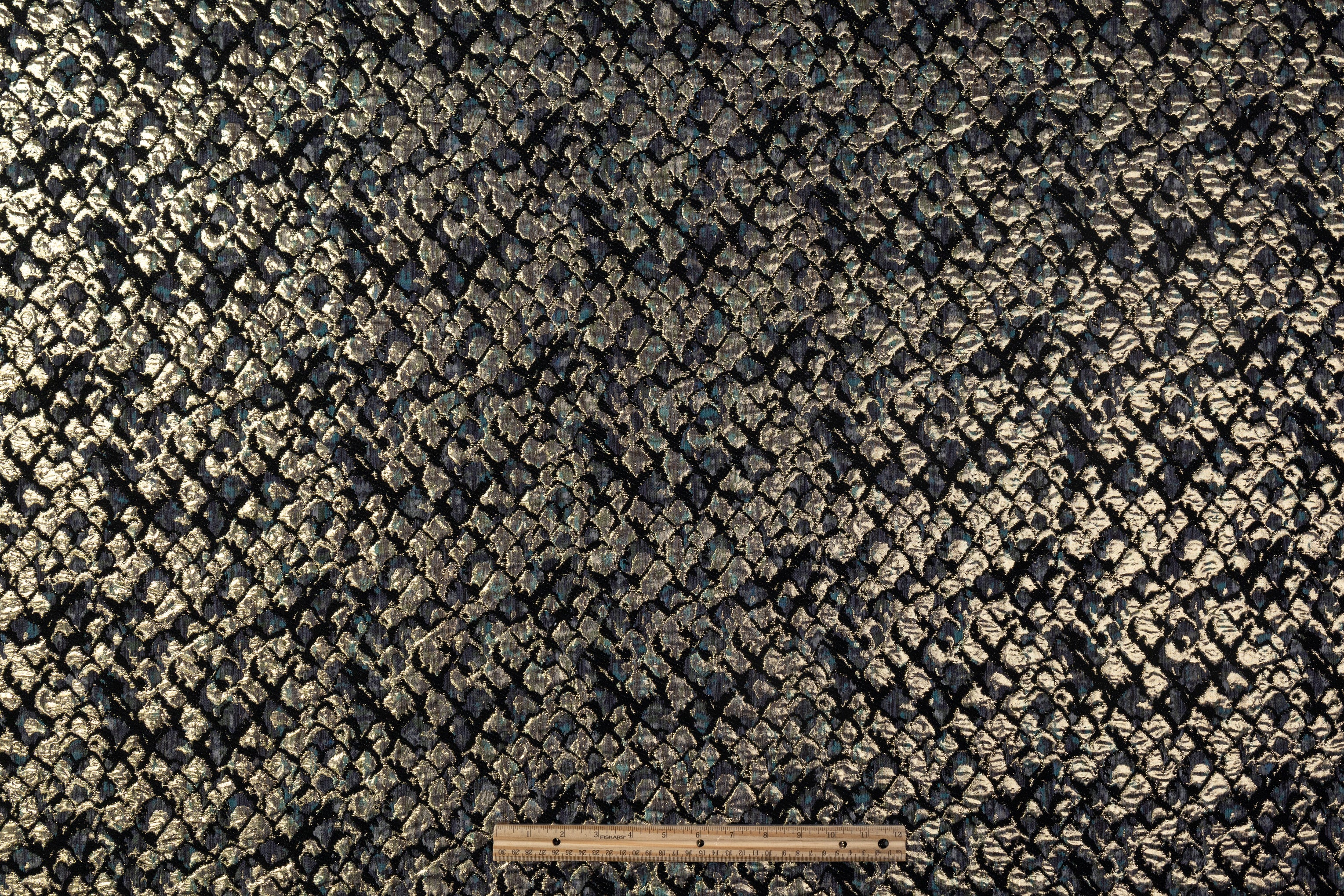 Scale Metallic Chenille Italian Brocade - Gold / Gray / Black