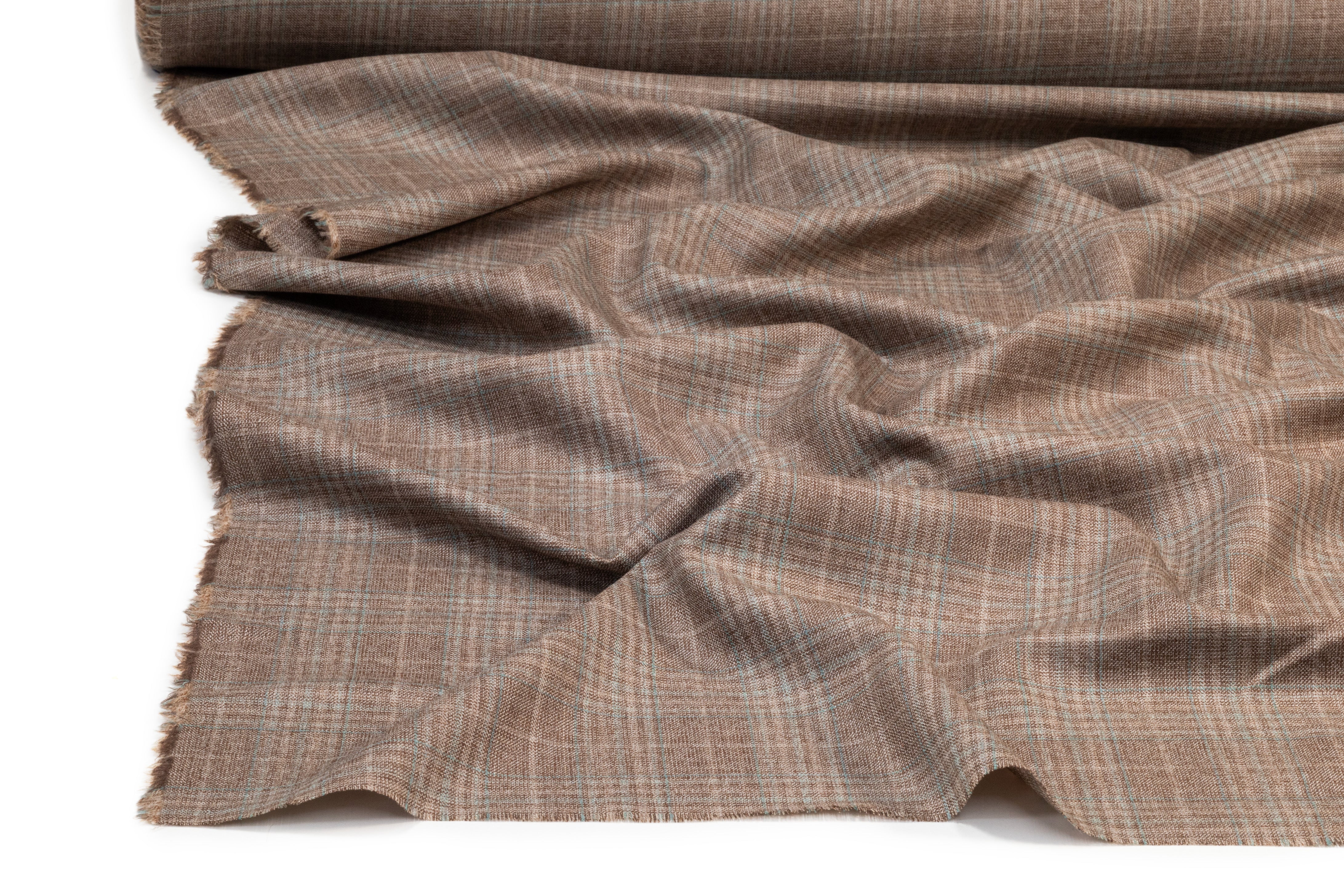 Checked Italian Wool Suiting - Taupe / Green