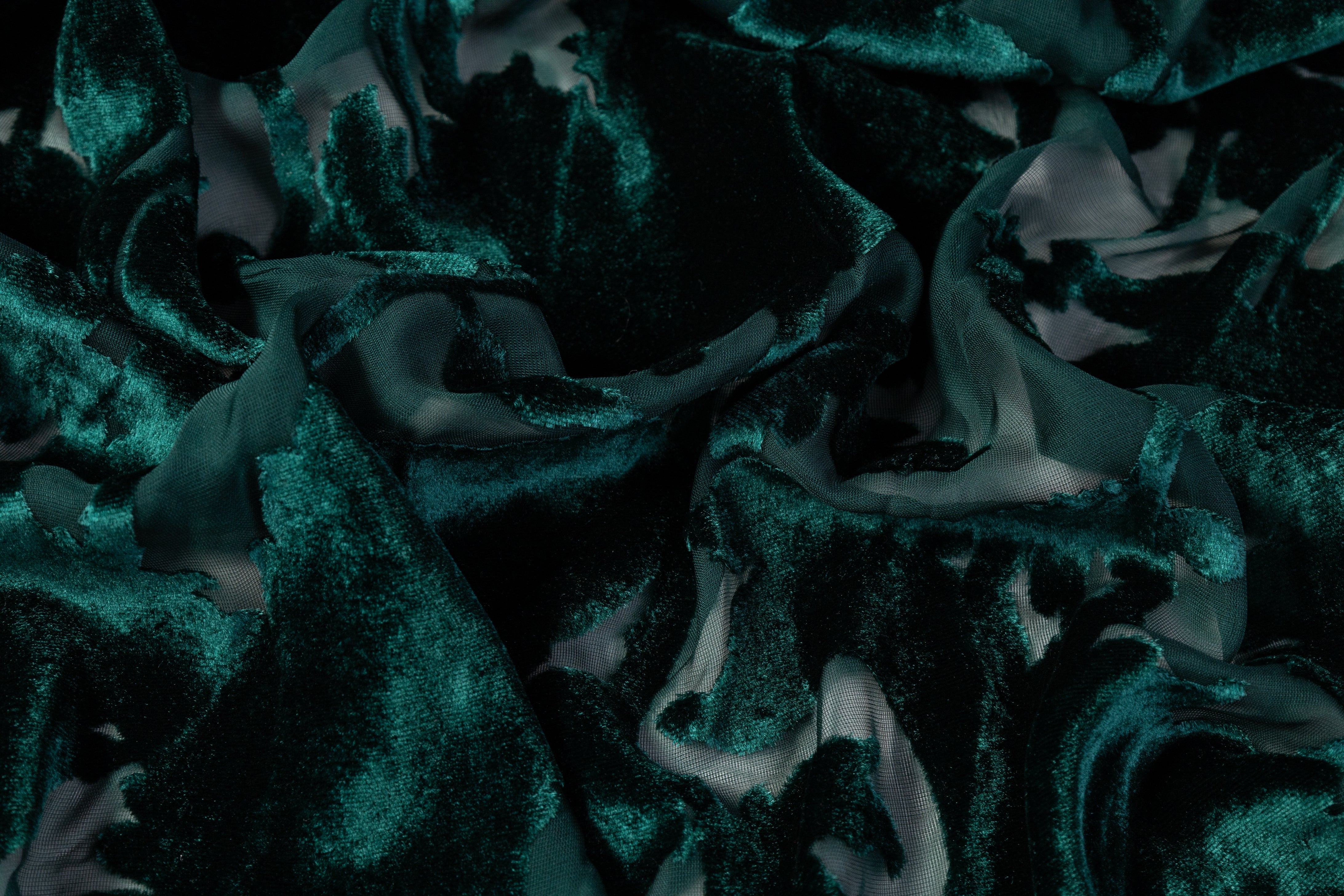 Floral Silk Viscose Burnout Velvet - Green