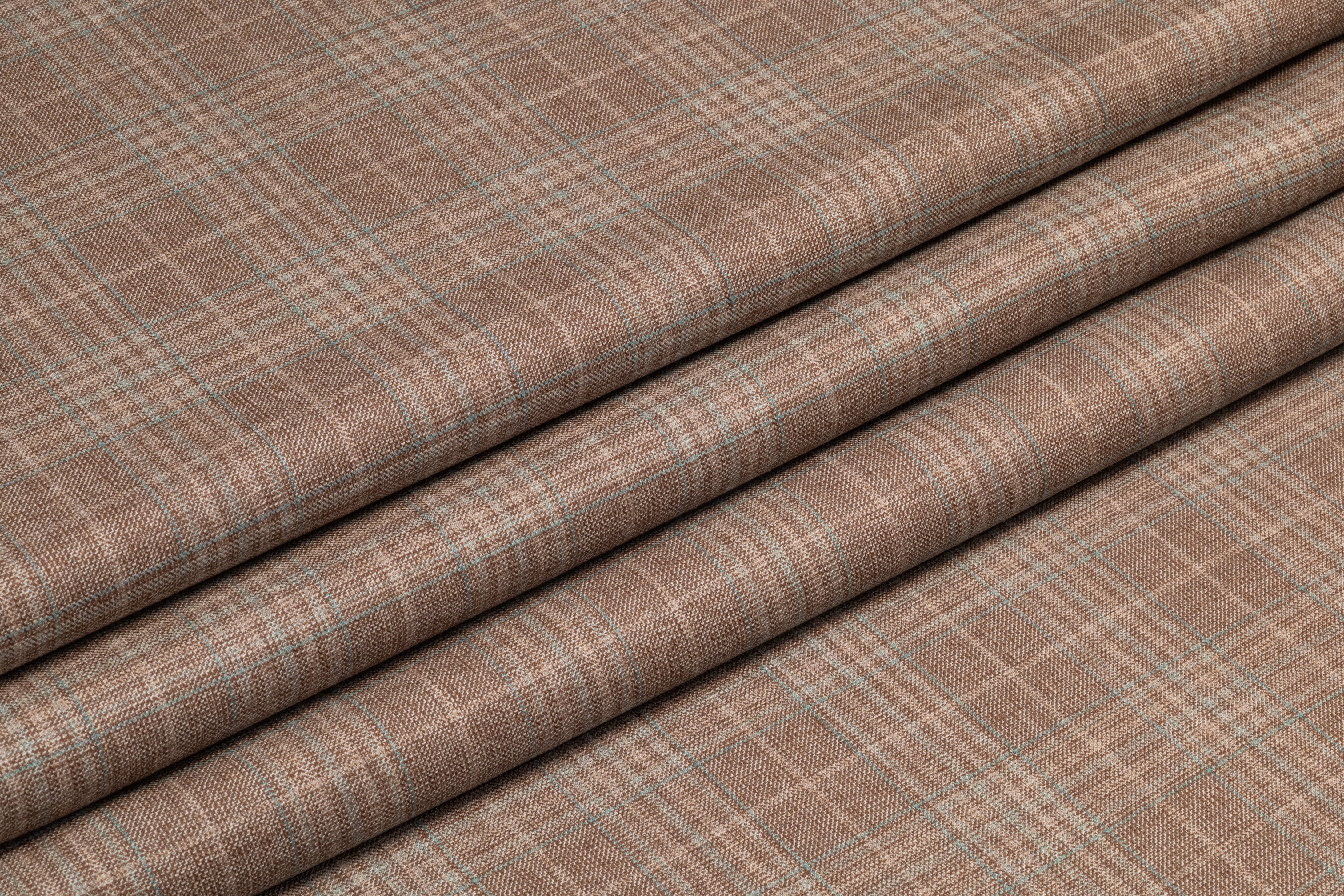 Checked Italian Wool Suiting - Taupe / Green