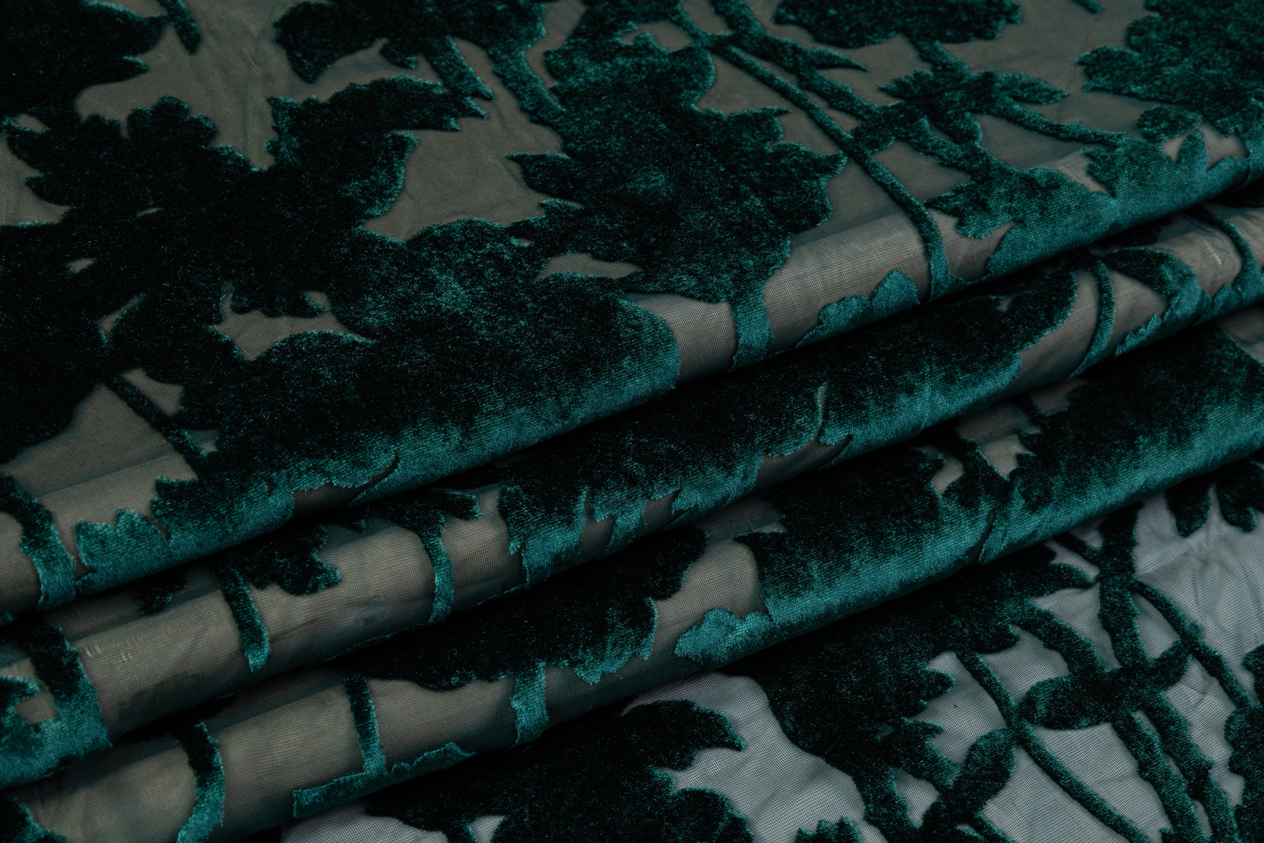 Floral Silk Viscose Burnout Velvet - Green