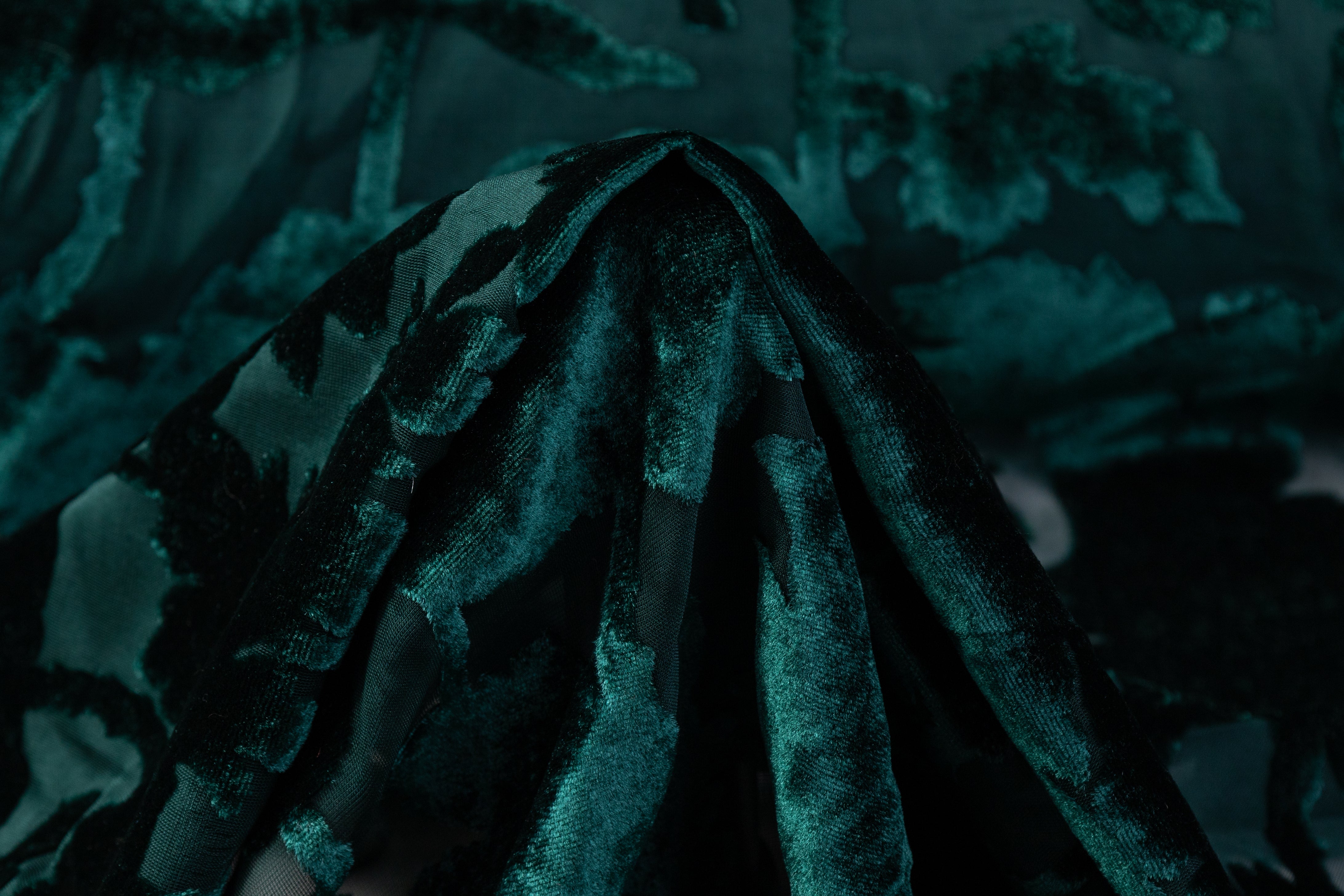 Floral Silk Viscose Burnout Velvet - Green