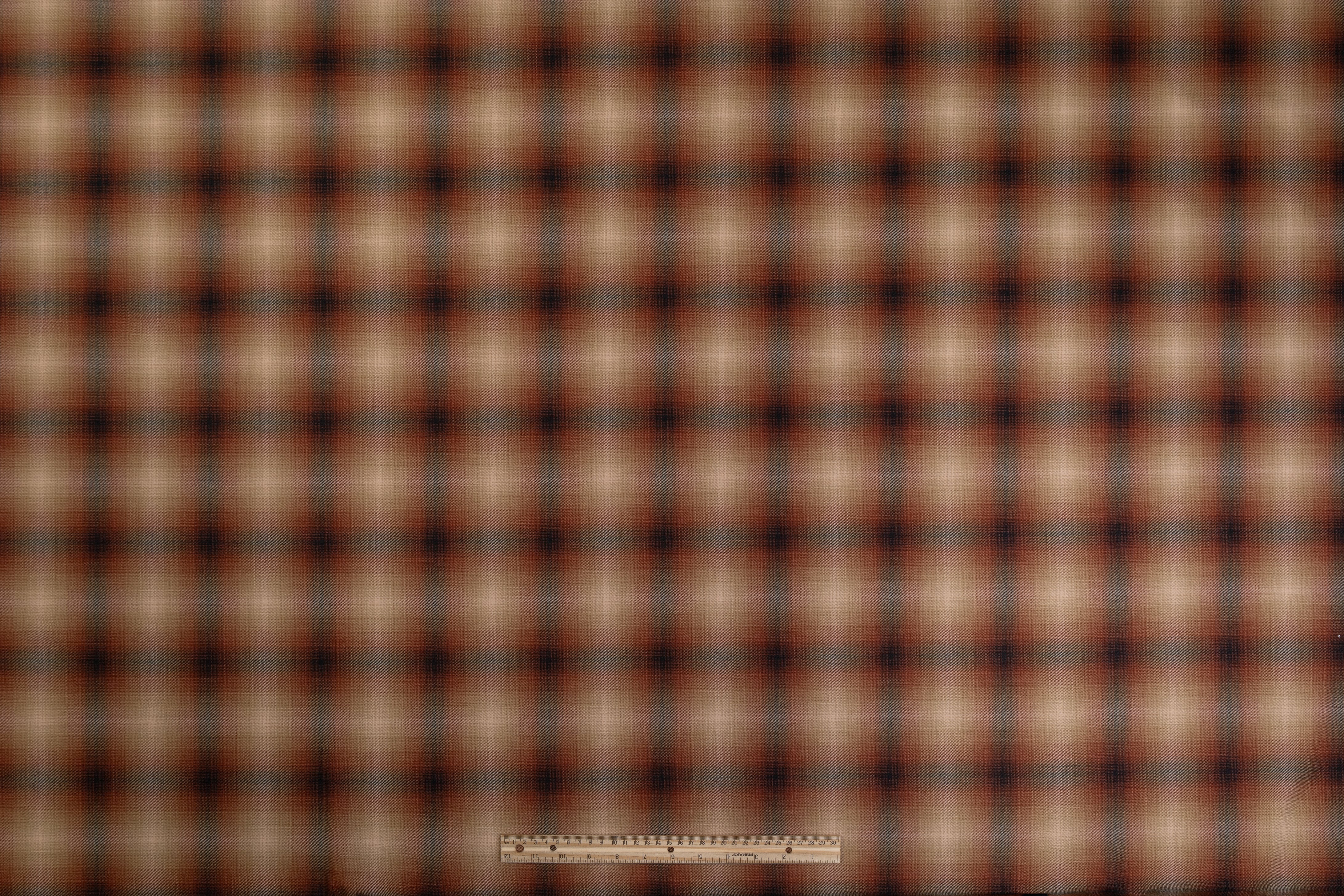 Plaid Italian Poly Wool Stretch Suiting - Brown