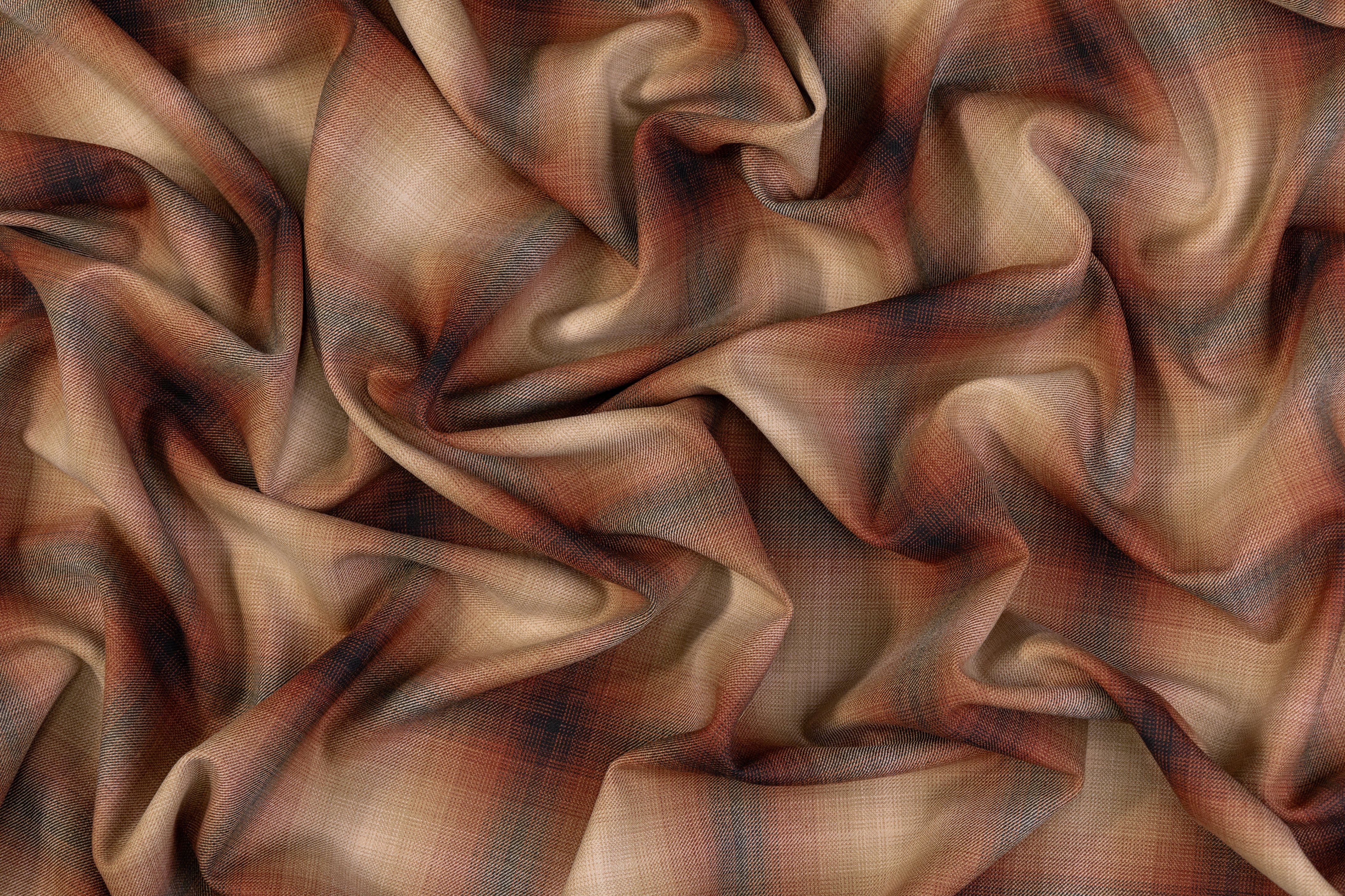 Plaid Italian Poly Wool Stretch Suiting - Brown