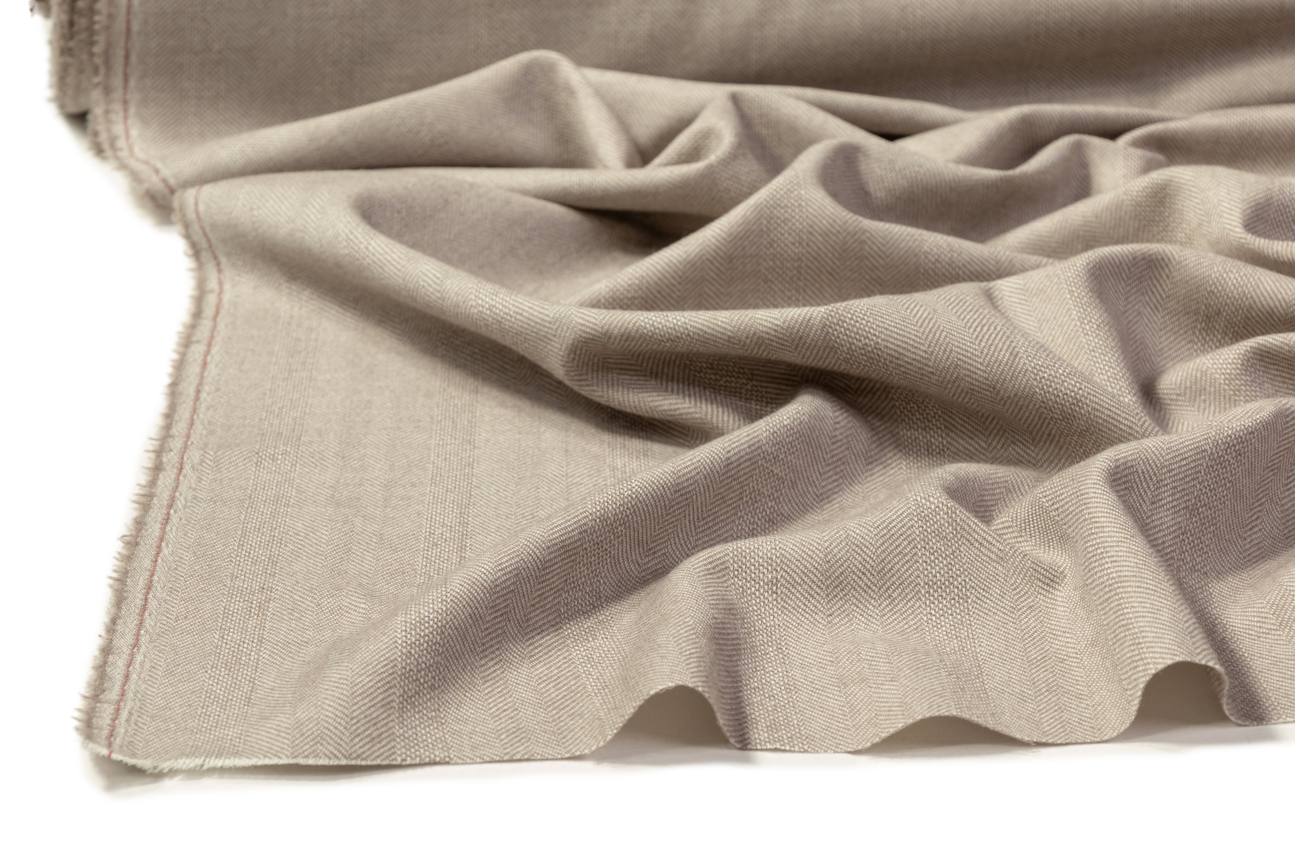 Herringbone Italian Wool Suiting - Light Taupe