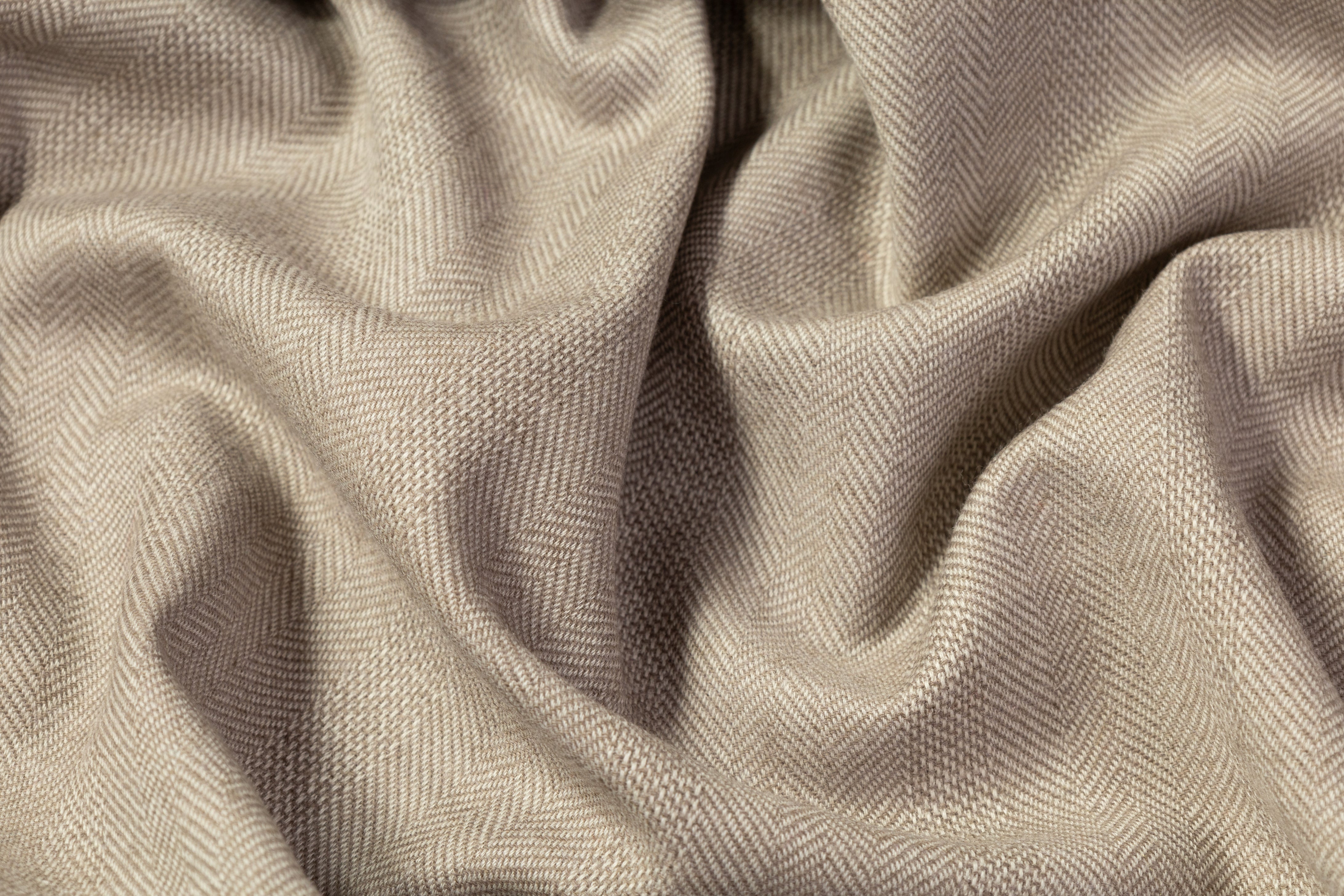 Herringbone Italian Wool Suiting - Light Taupe