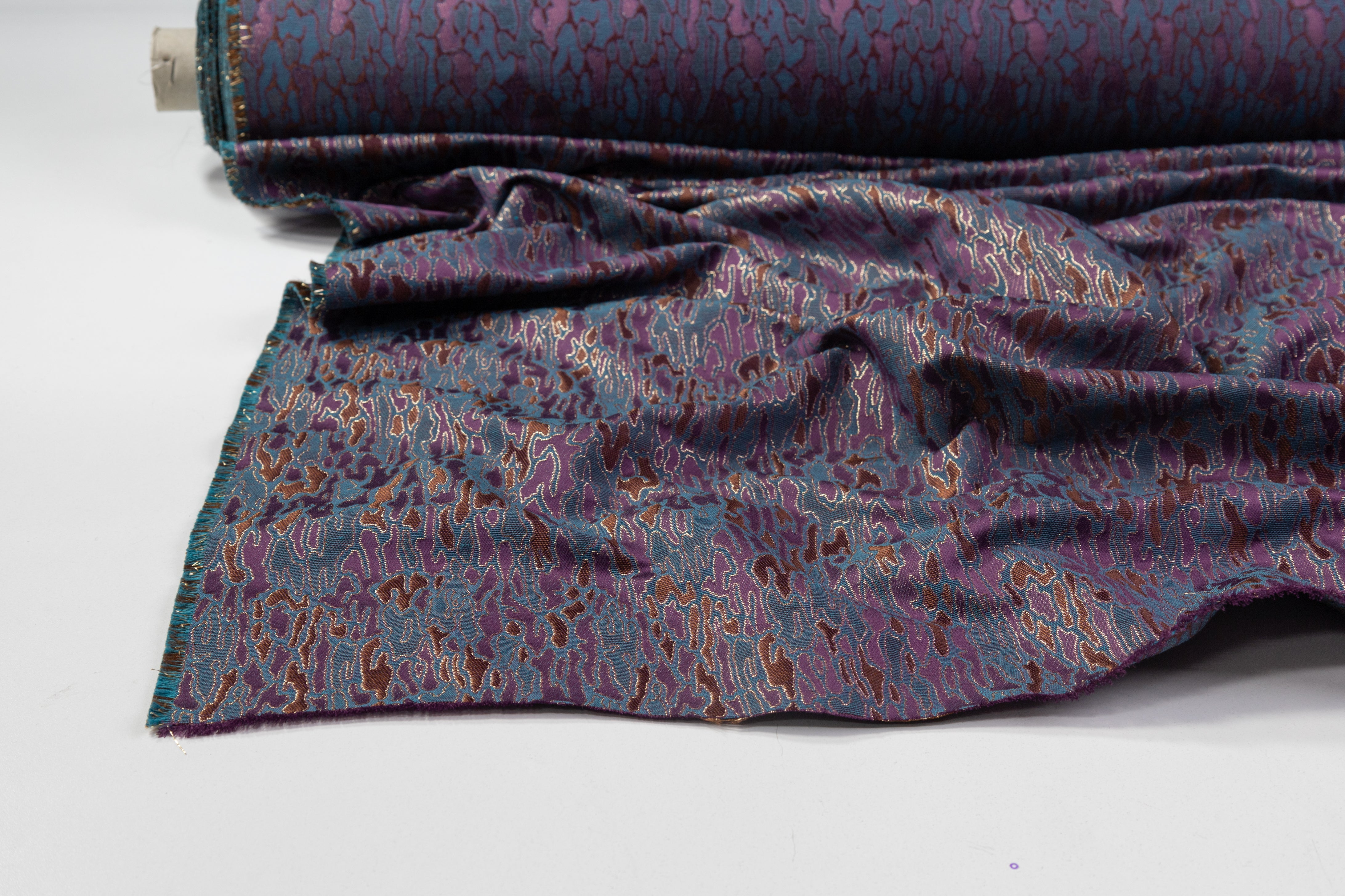 Abstract Metallic Poly Cotton Italian Brocade - Blue / Purple / Brown
