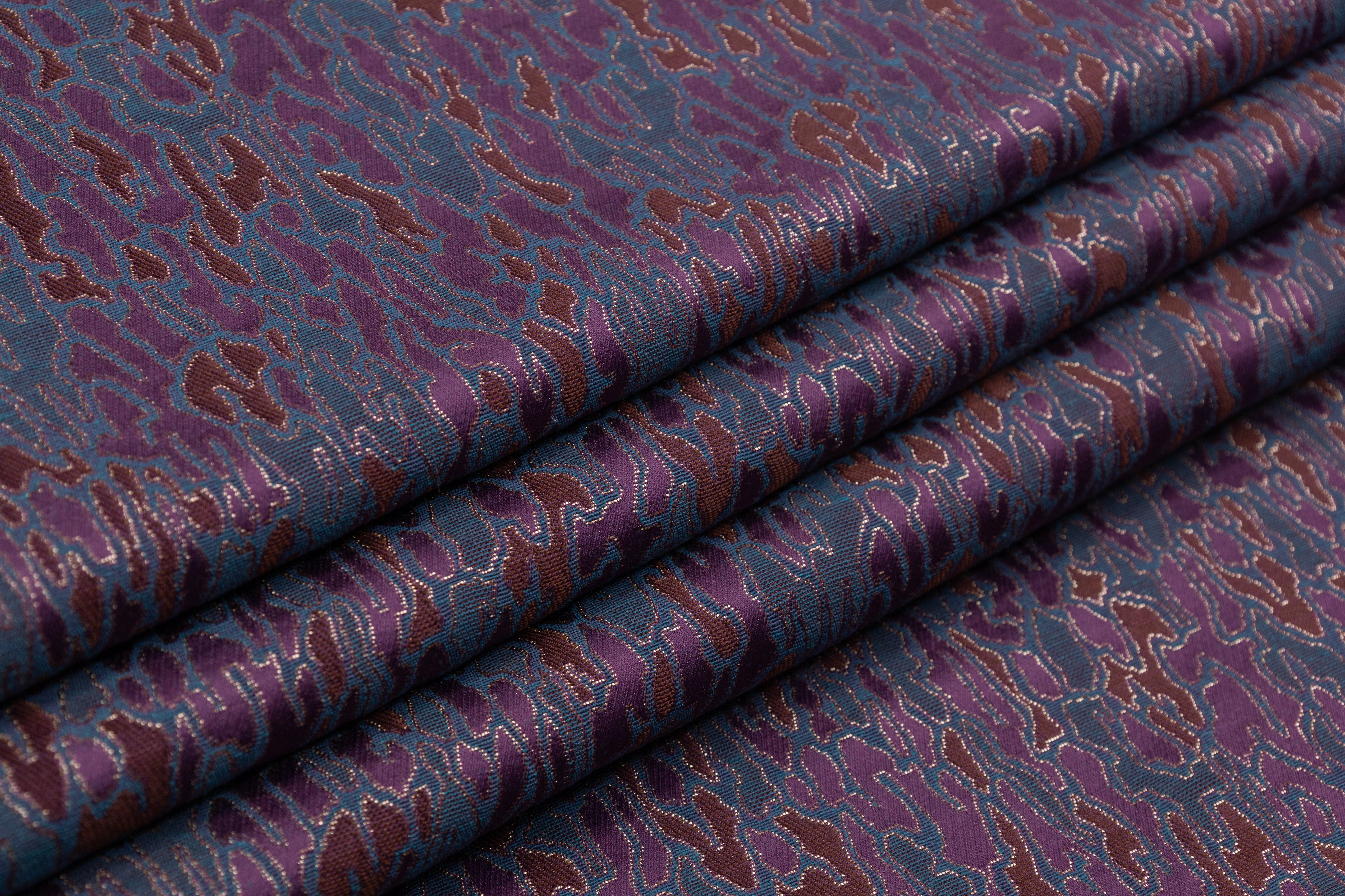 Abstract Metallic Poly Cotton Italian Brocade - Blue / Purple / Brown