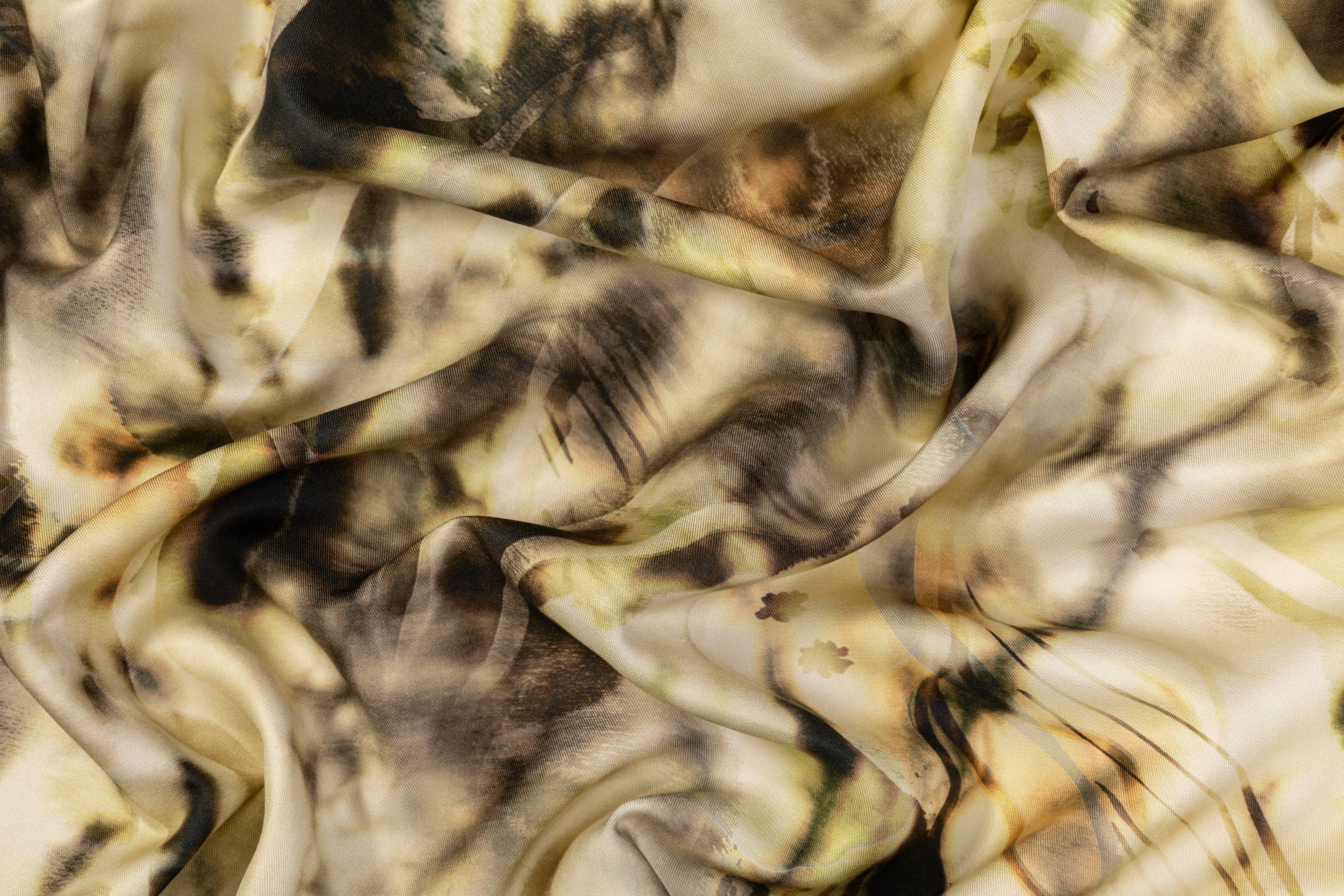 Heavy Abstract Italian Silk Twill - Beige