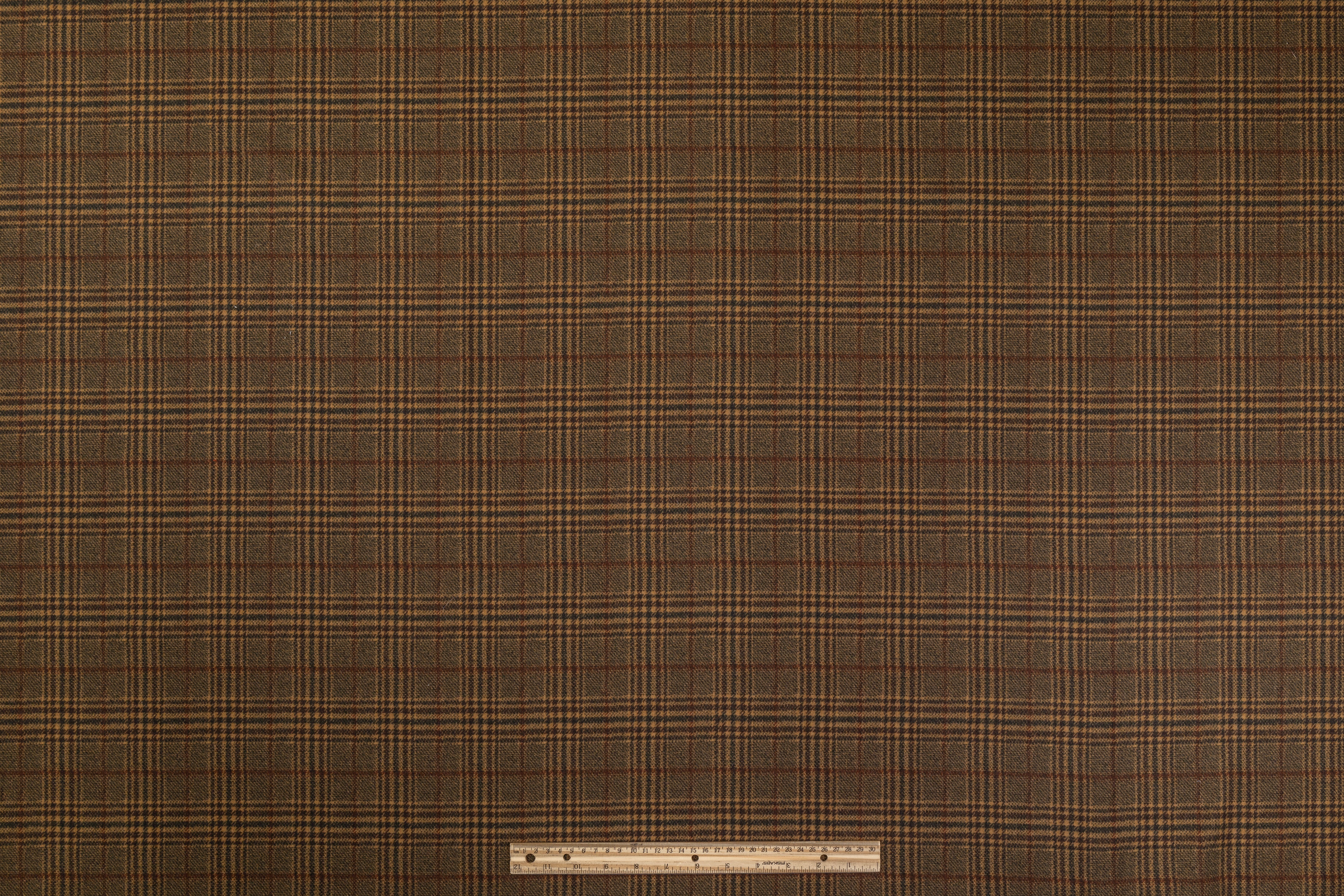 Plaid Printed Italian Wool Suiting - Brown