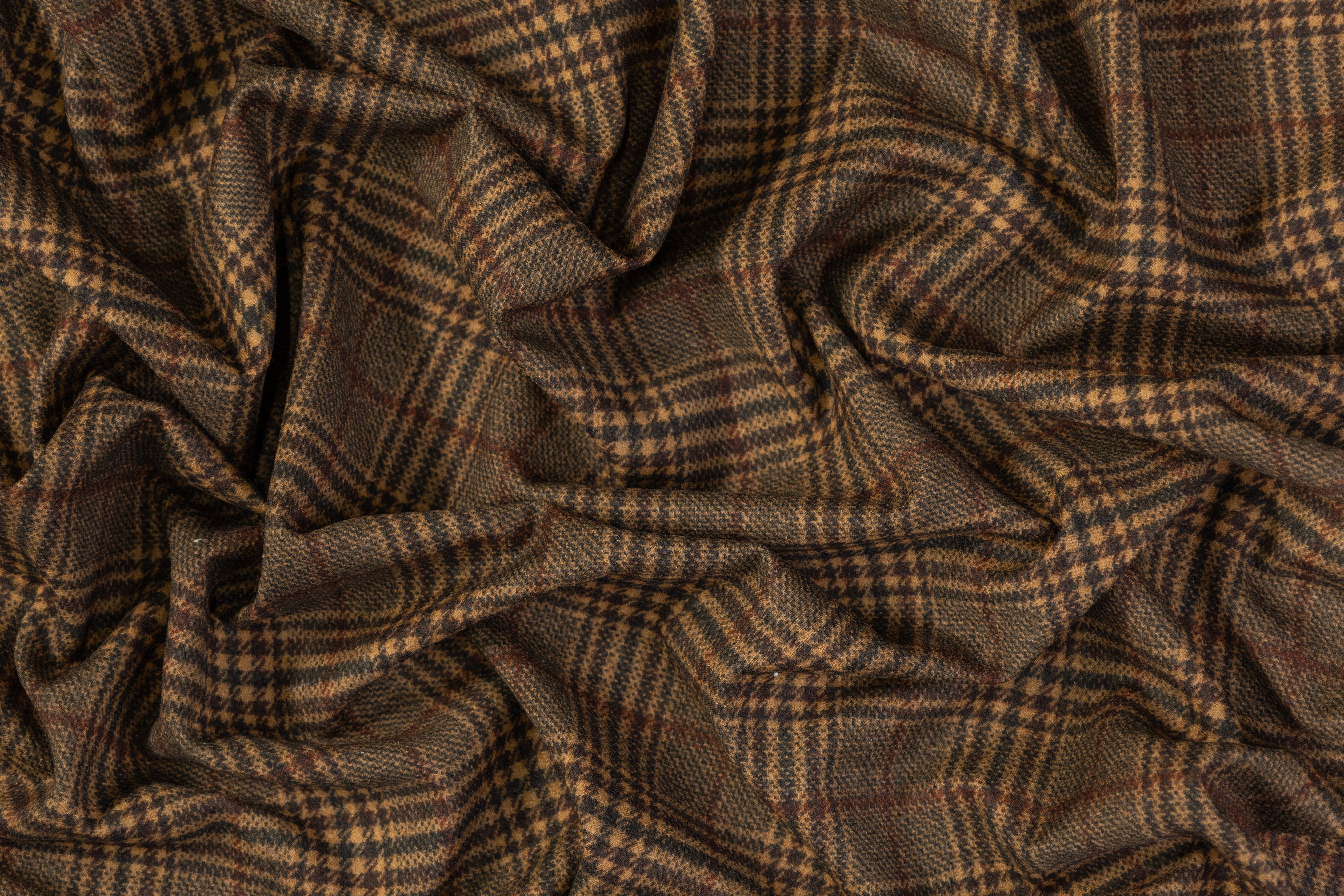 Plaid Printed Italian Wool Suiting - Brown