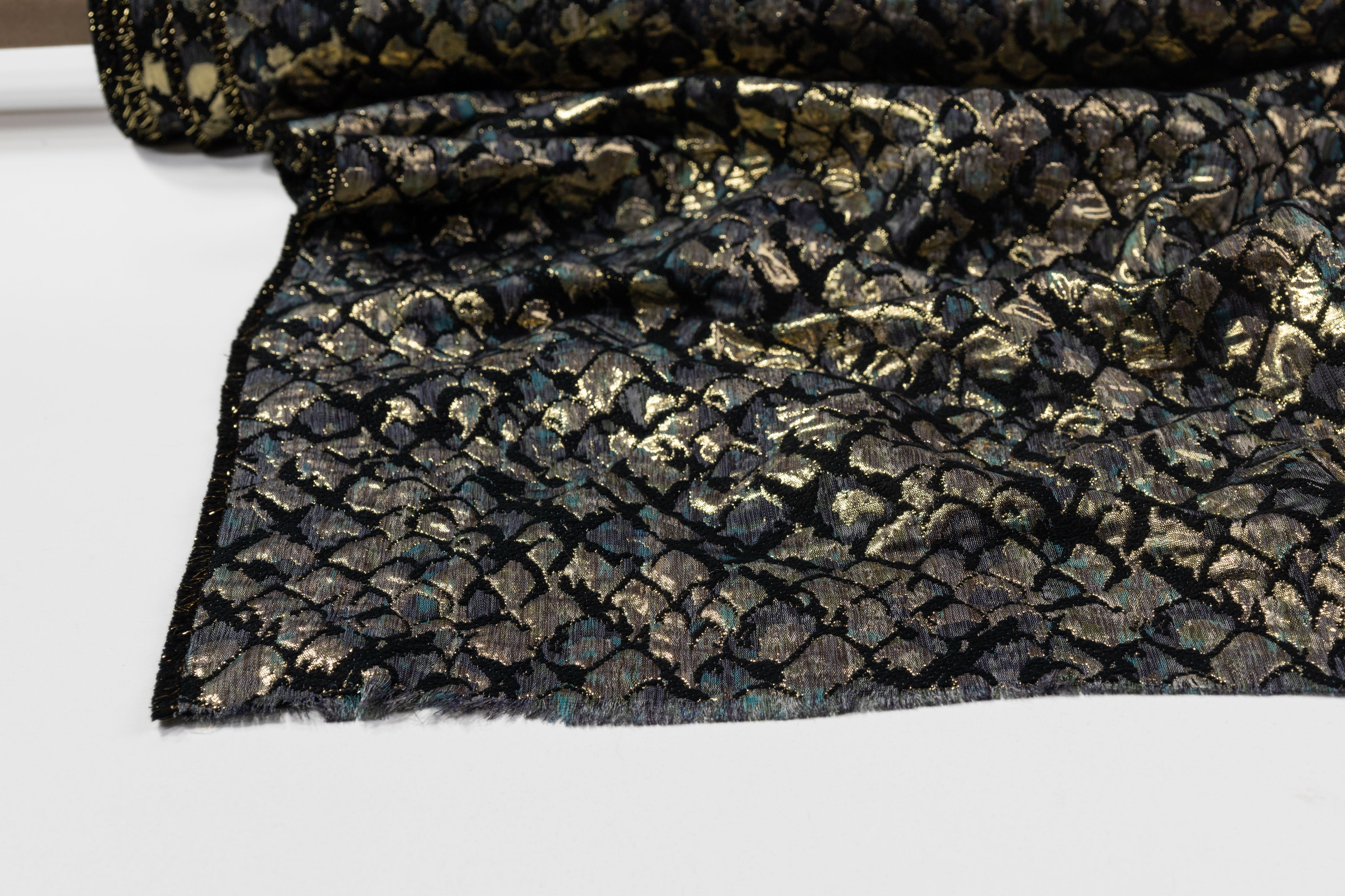 Scale Metallic Chenille Italian Brocade - Gold / Gray / Black