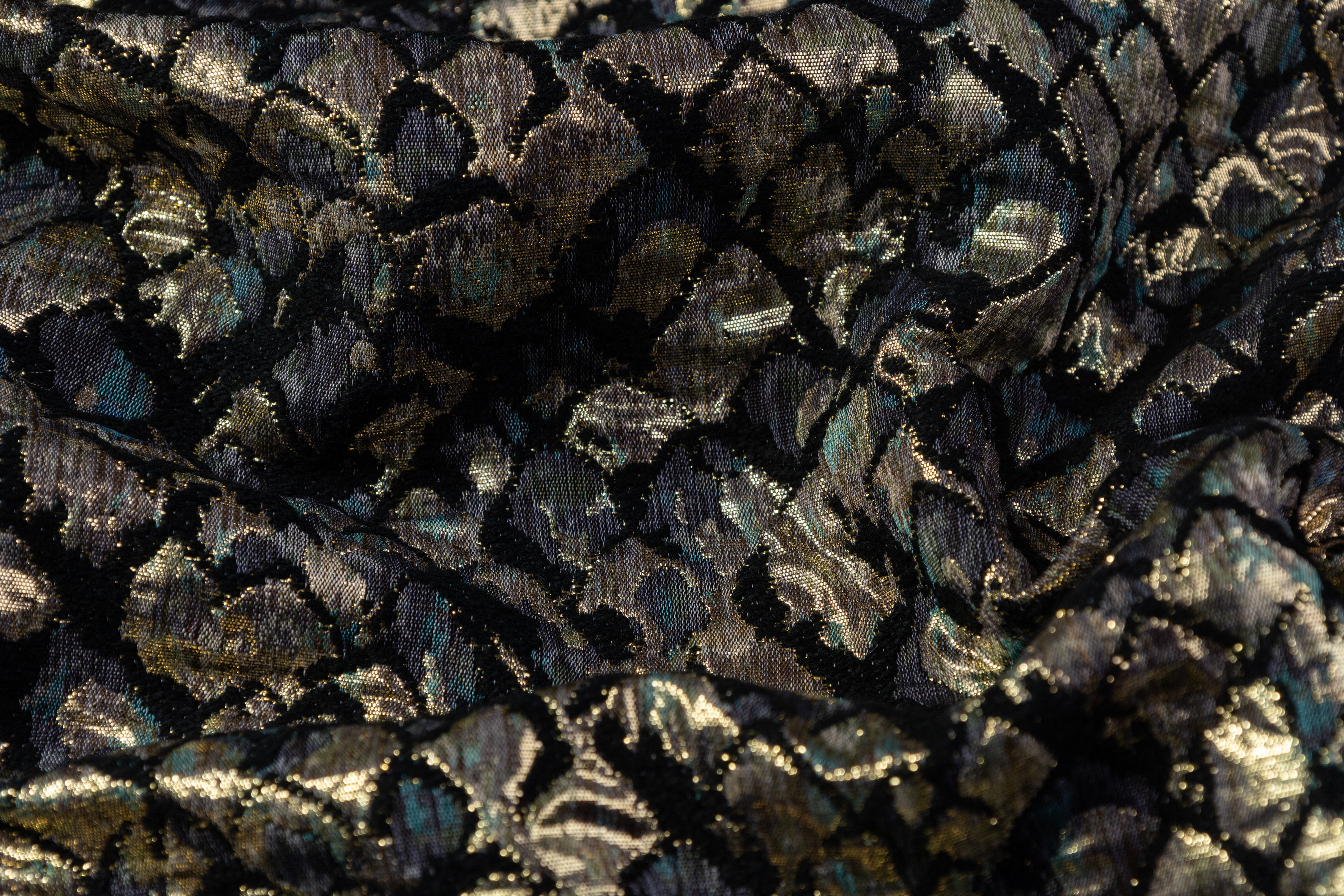 Scale Metallic Chenille Italian Brocade - Gold / Gray / Black