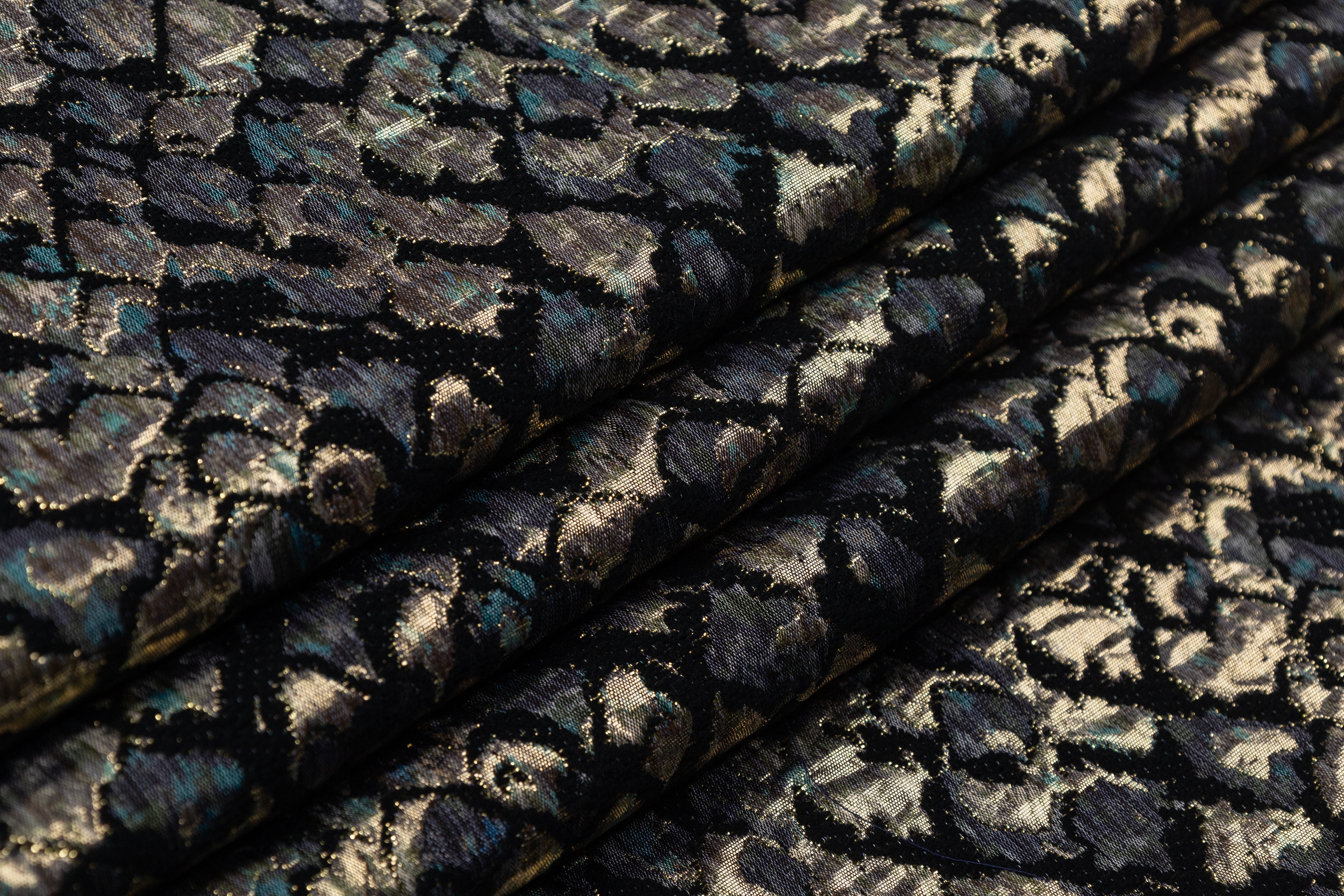 Scale Metallic Chenille Italian Brocade - Gold / Gray / Black