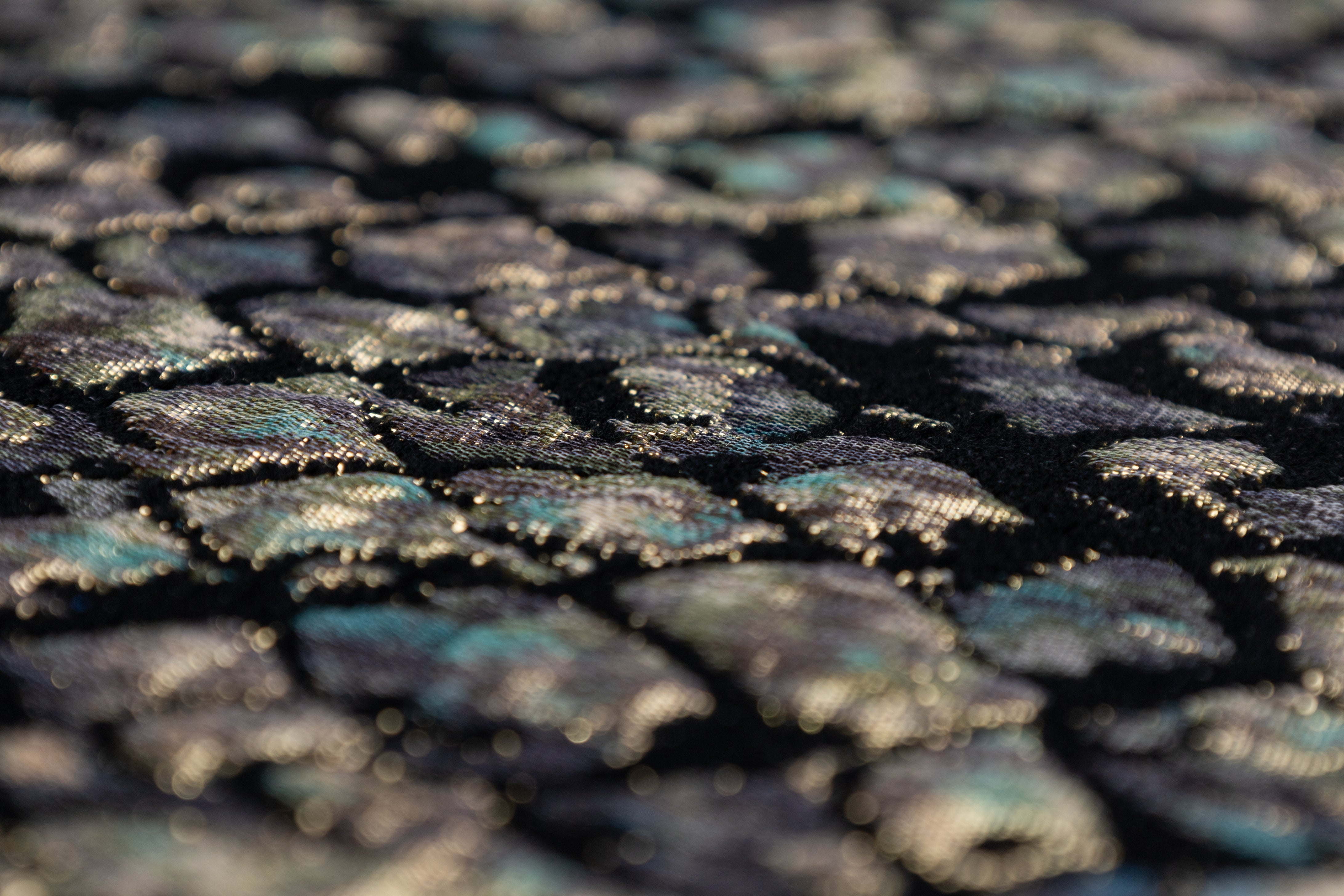 Scale Metallic Chenille Italian Brocade - Gold / Gray / Black