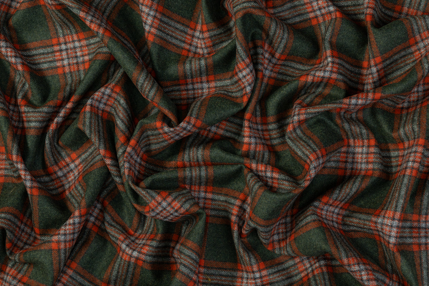 Plaid Italian Wool Suiting - Green / Orange