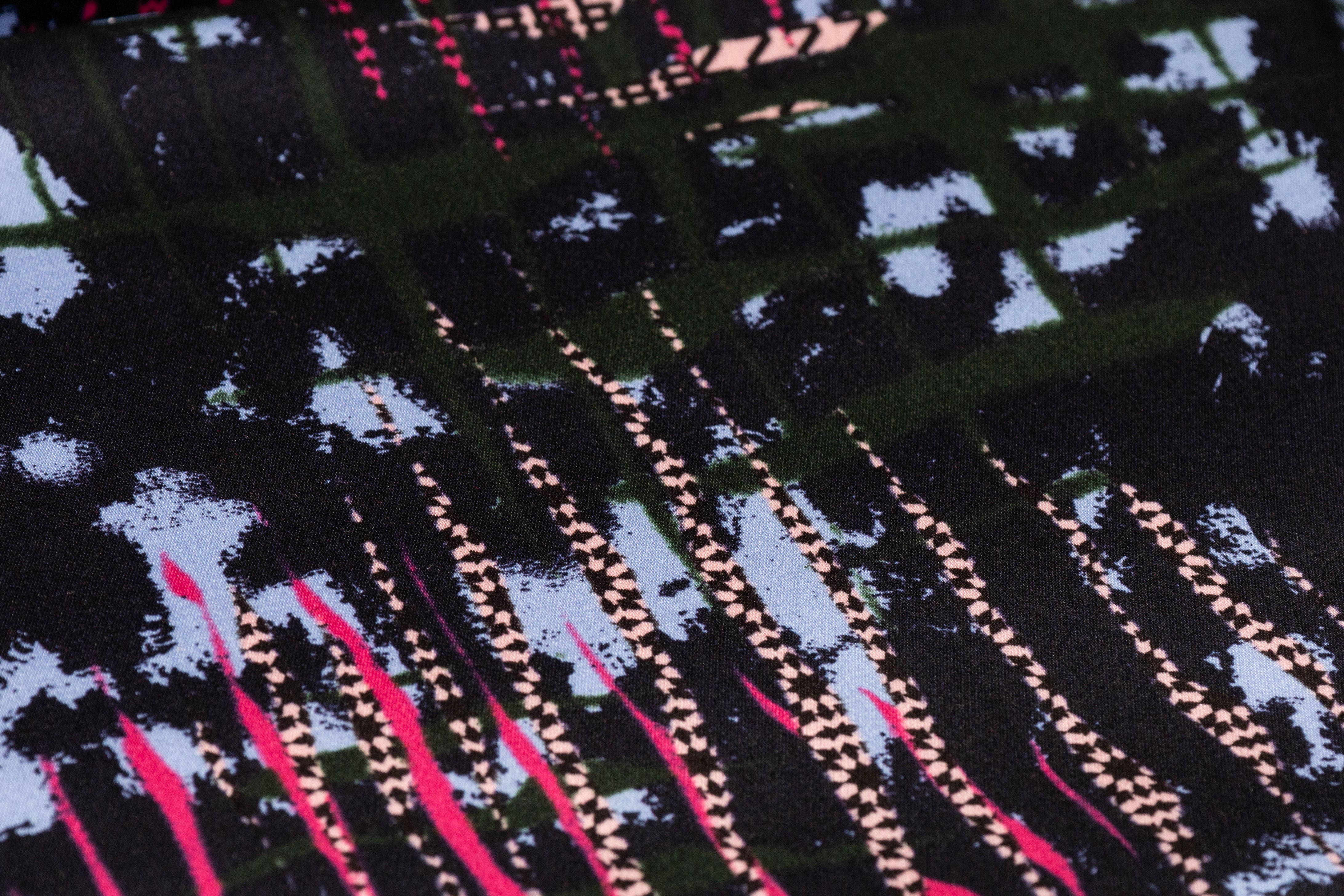 Abstract Italian Poly Satin - Navy / Green / Pink