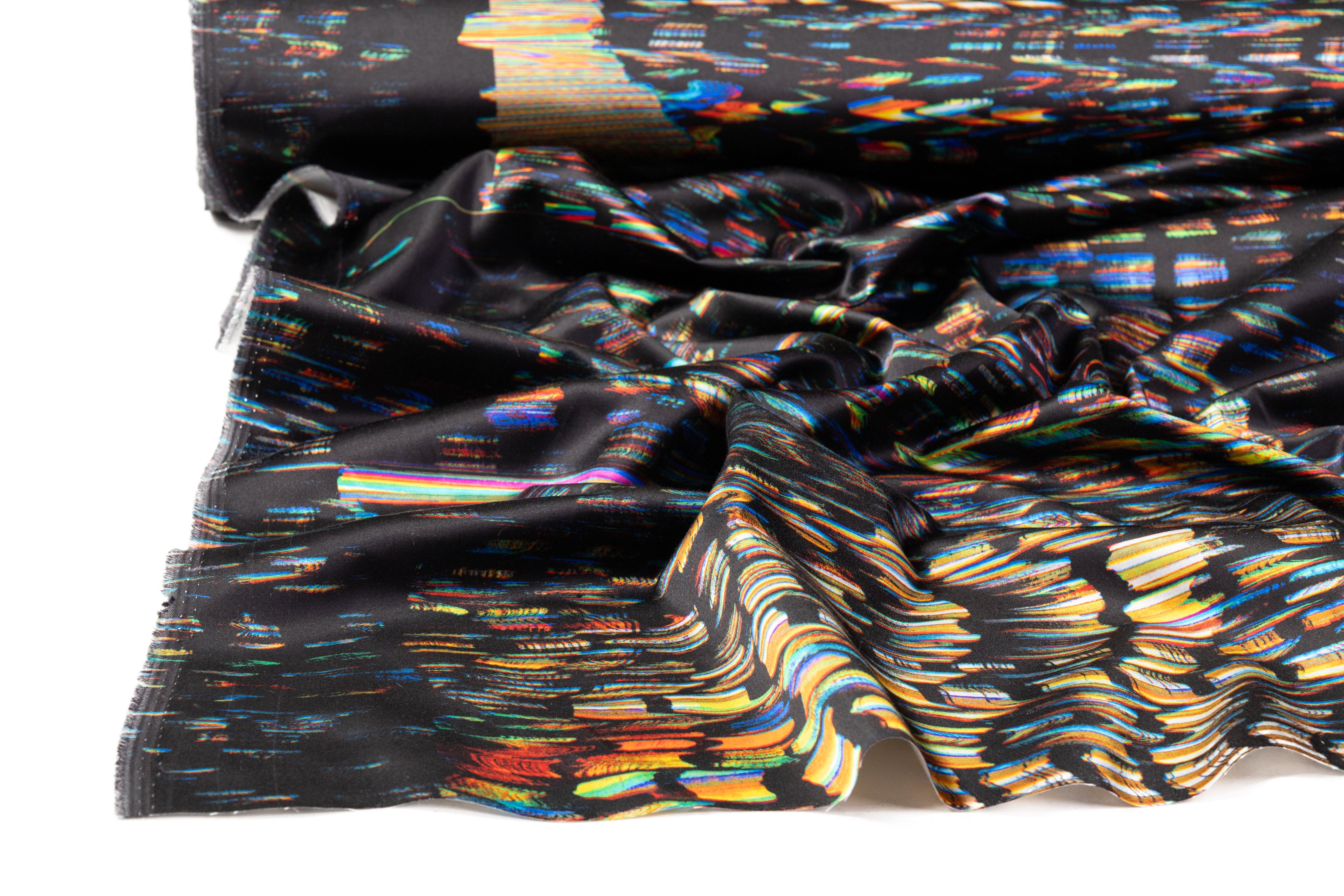 Abstract Italian Poly Satin - Black / Multicolor