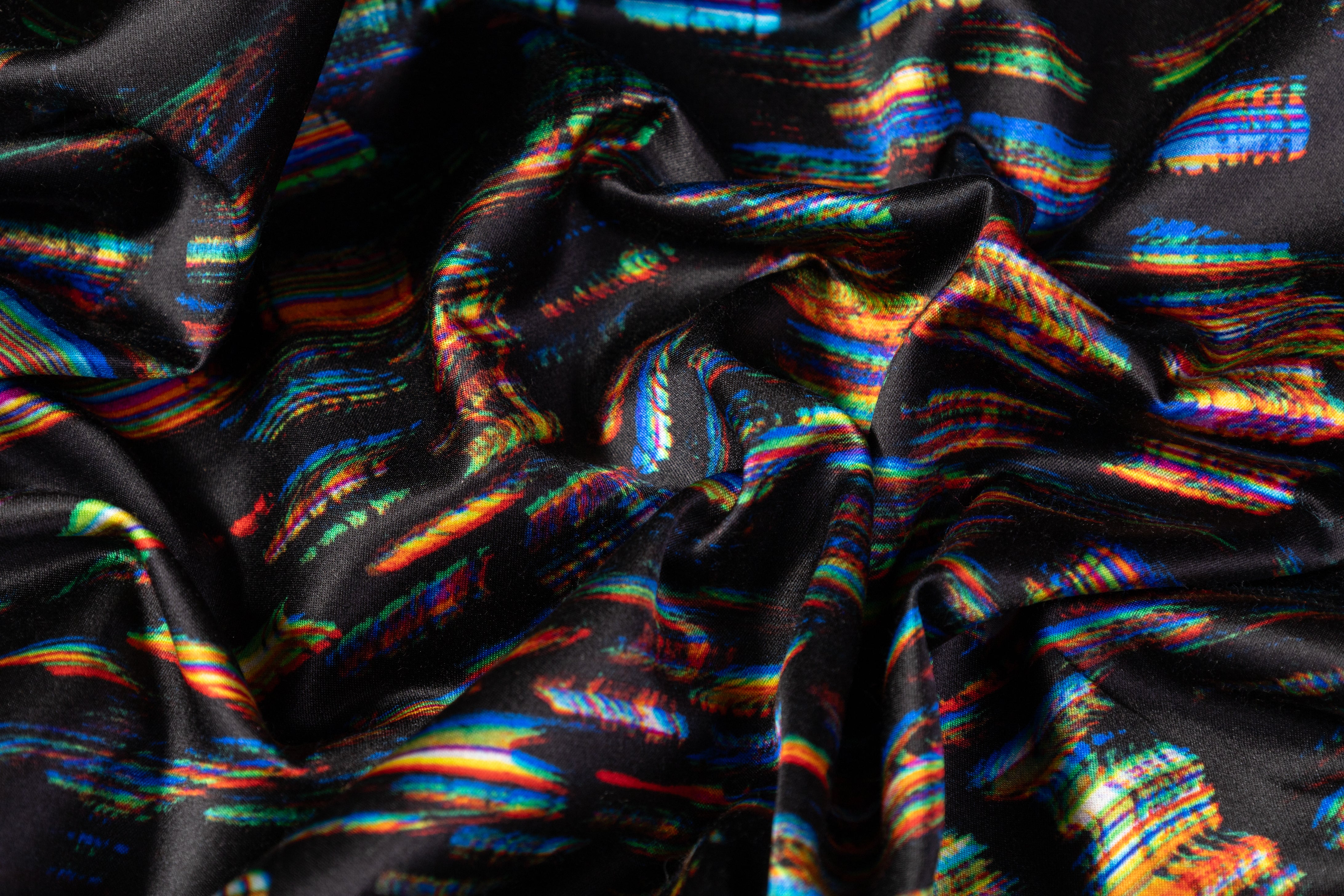 Abstract Italian Poly Satin - Black / Multicolor