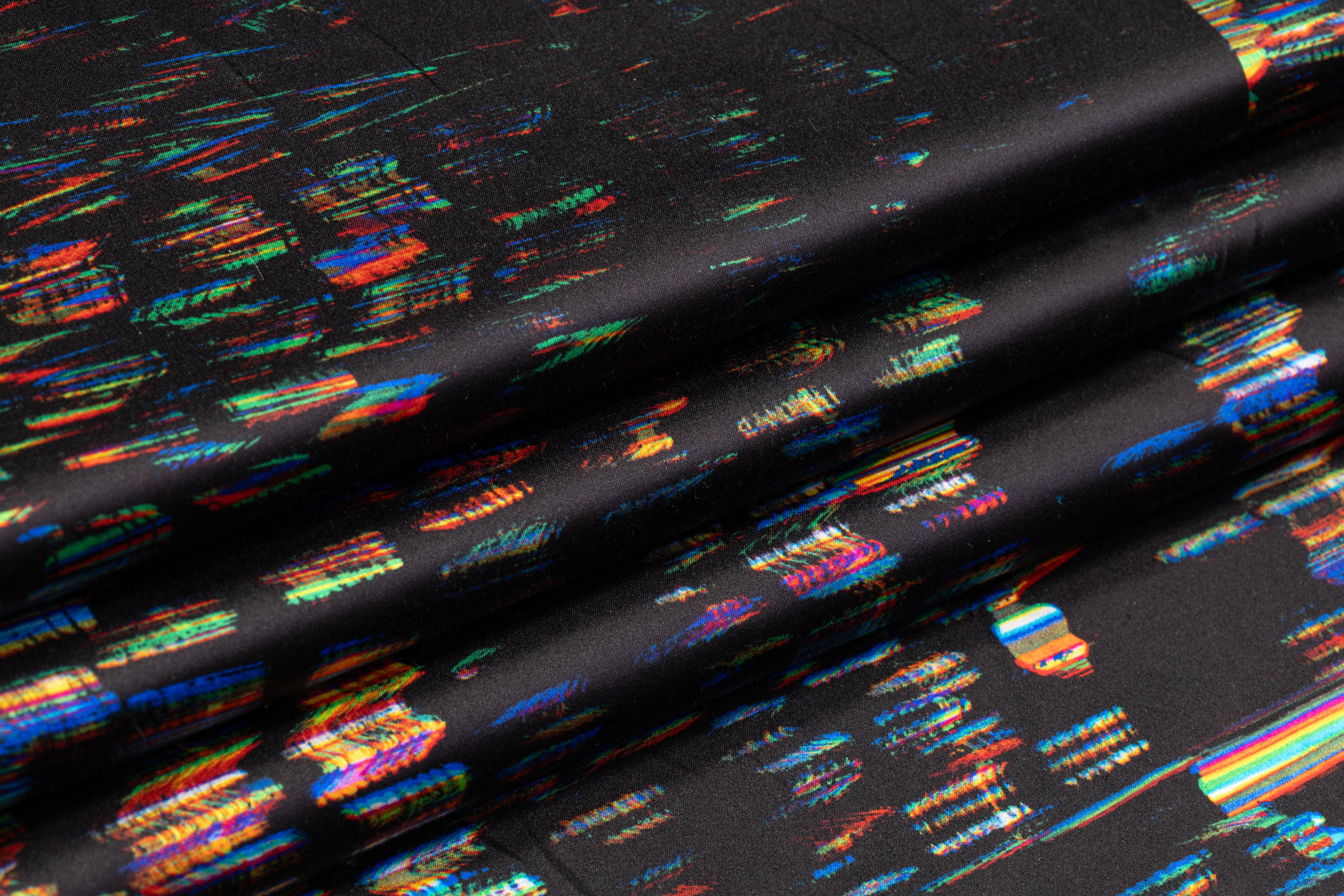 Abstract Italian Poly Satin - Black / Multicolor