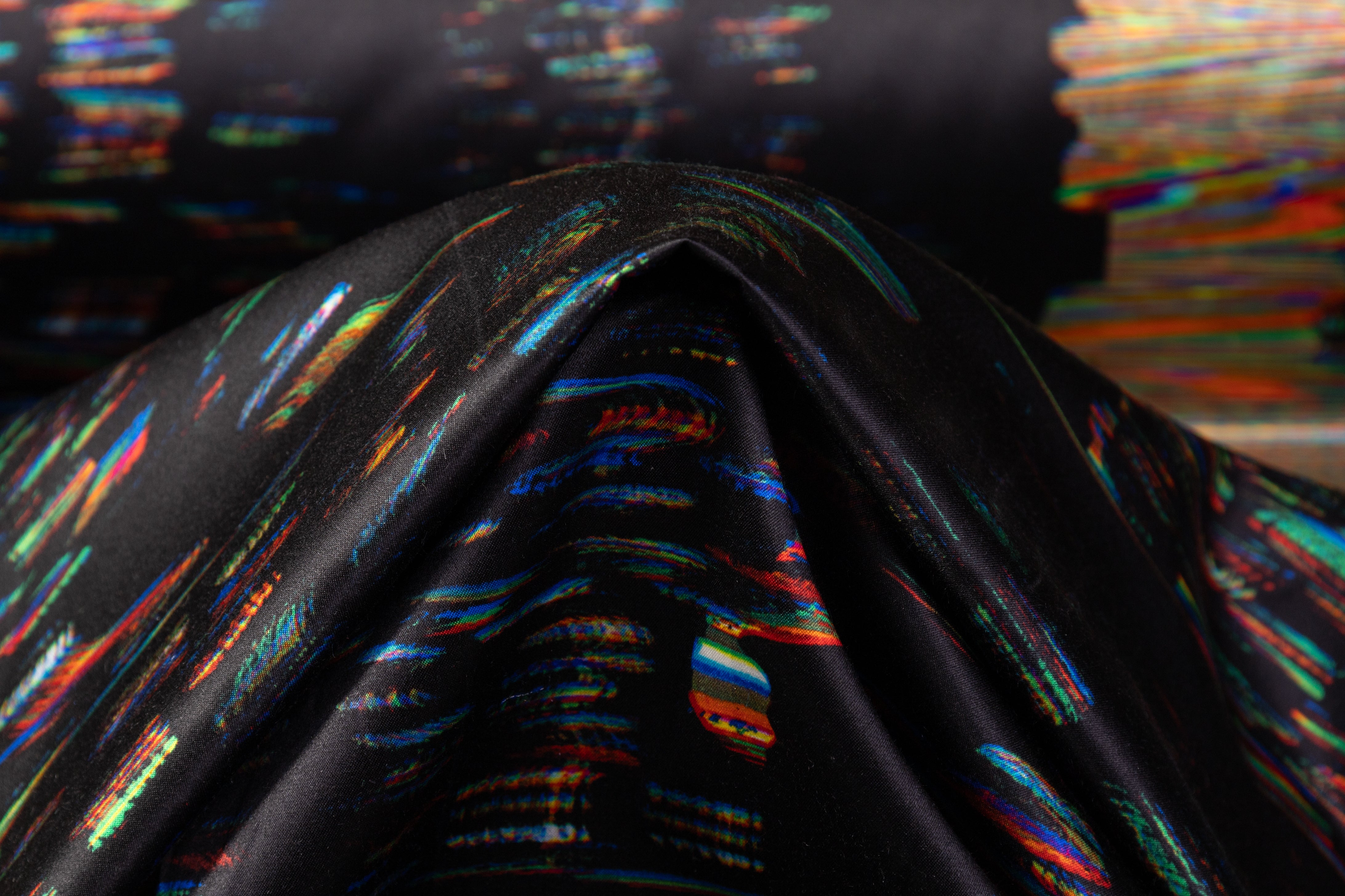 Abstract Italian Poly Satin - Black / Multicolor