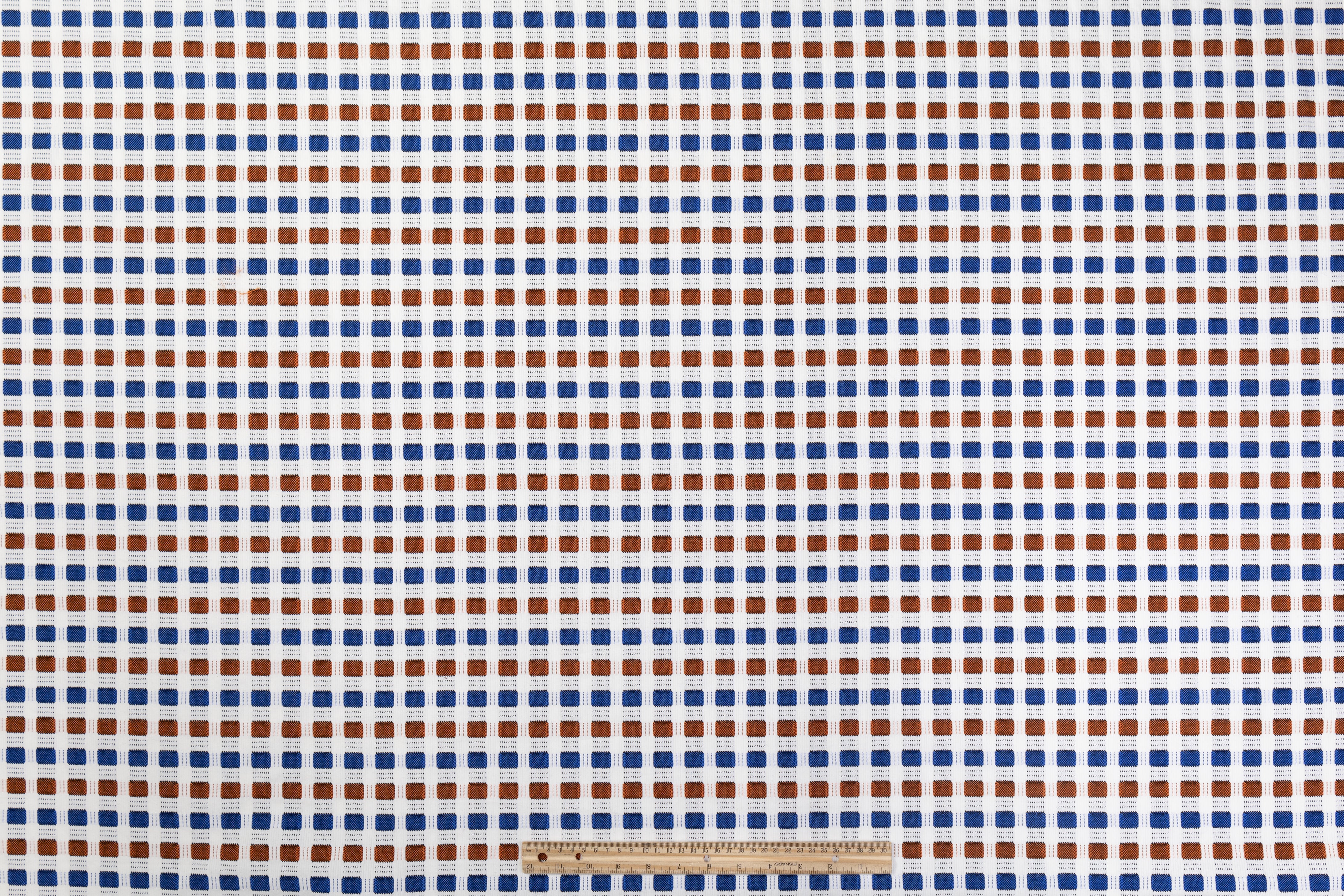 Geometric Italian Cotton Viscose Brocade - White / Rust / Blue