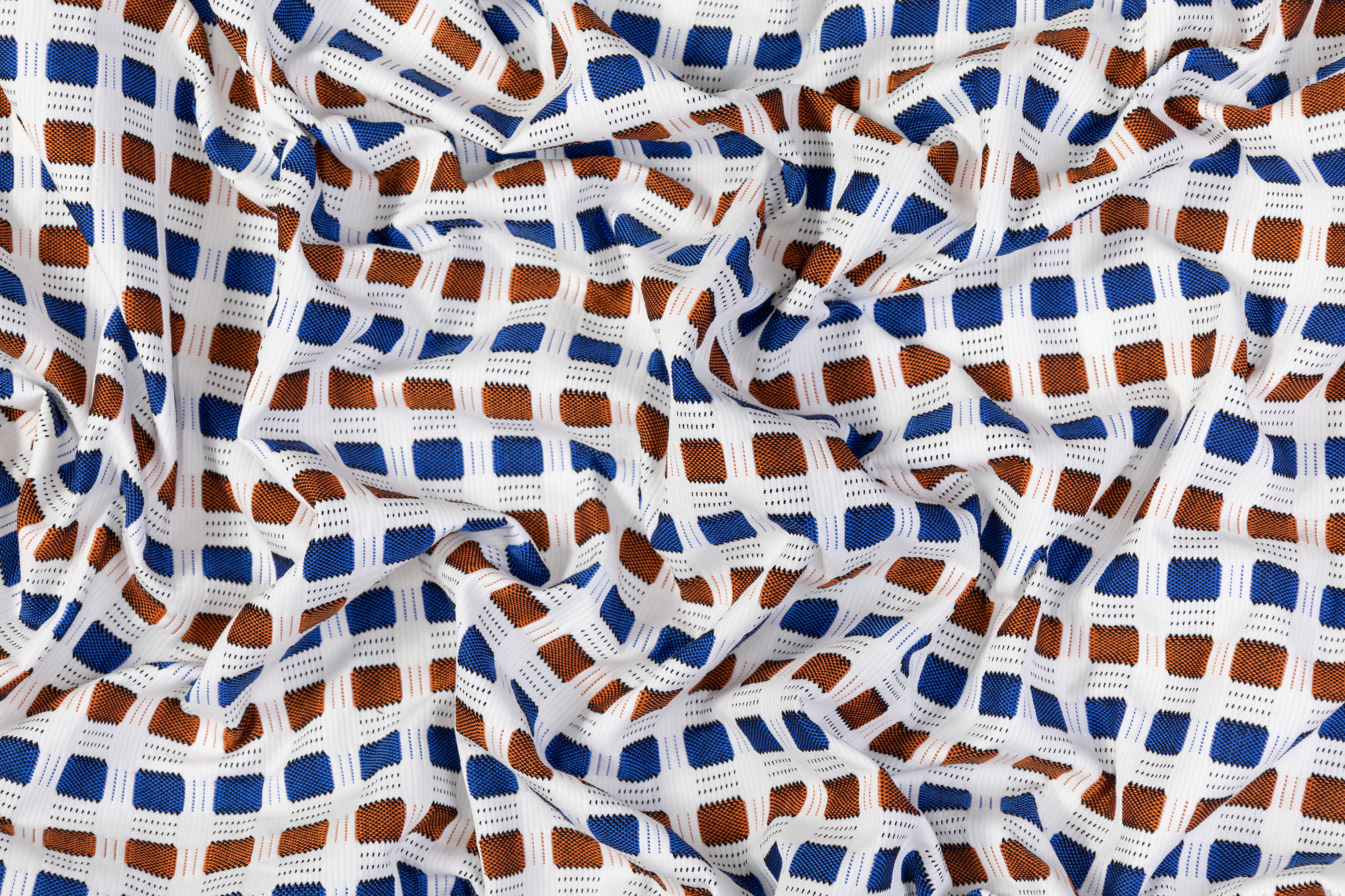 Geometric Italian Cotton Viscose Brocade - White / Rust / Blue