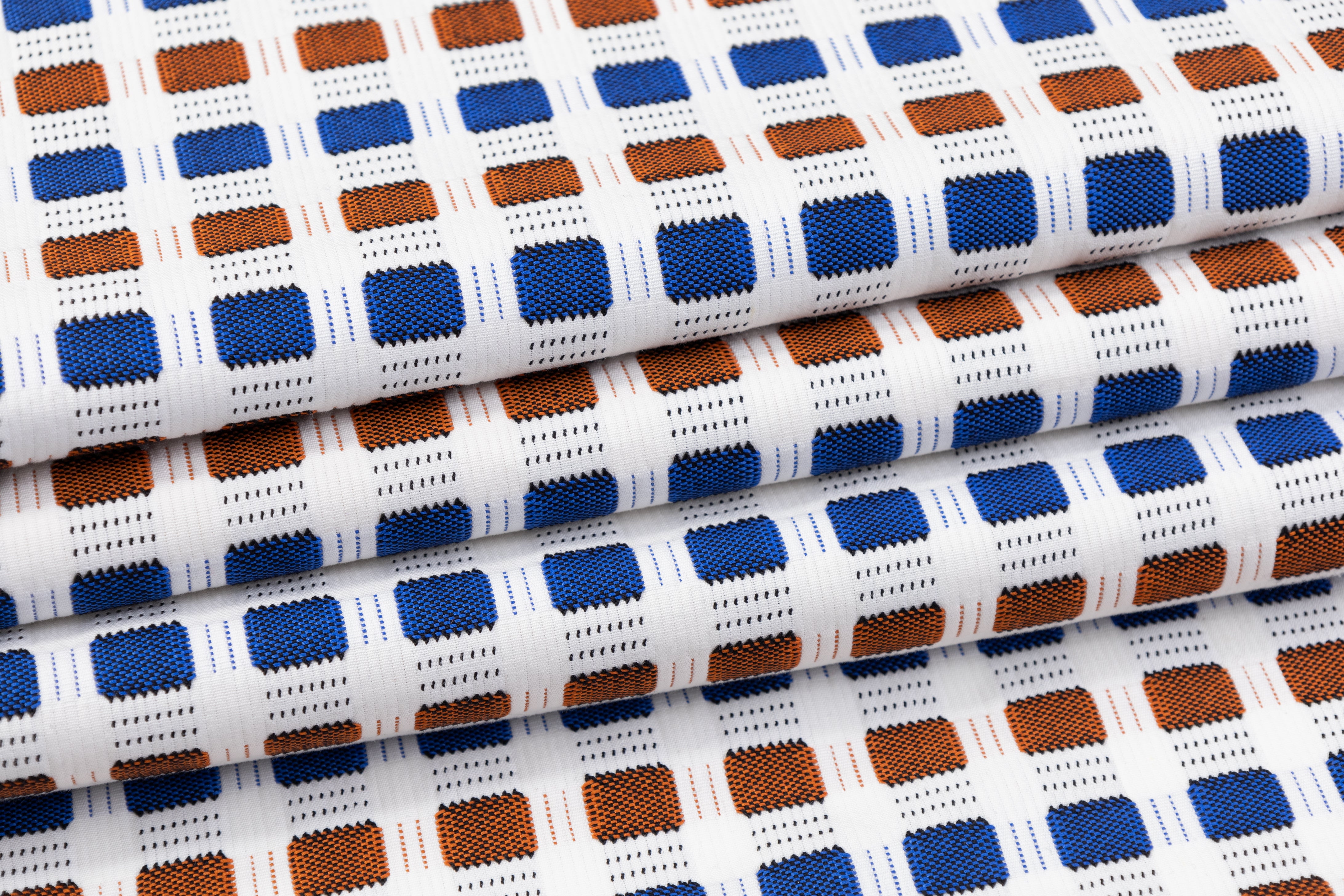 Geometric Italian Cotton Viscose Brocade - White / Rust / Blue