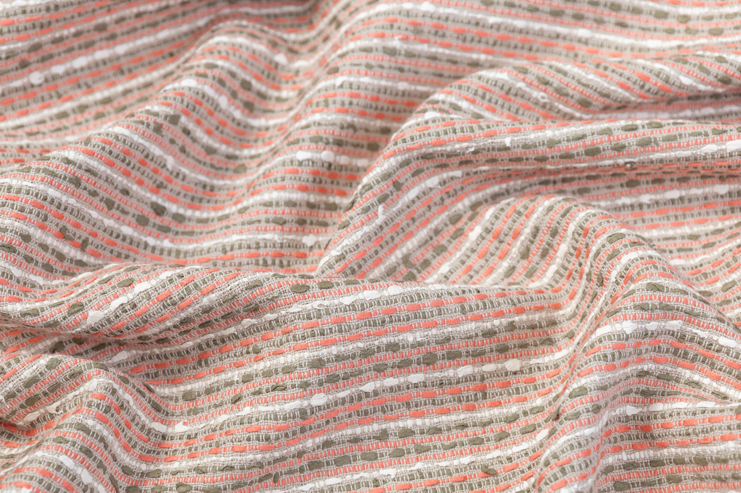 Italian Cotton Viscose Tweed - Green / Pink / White / Gray