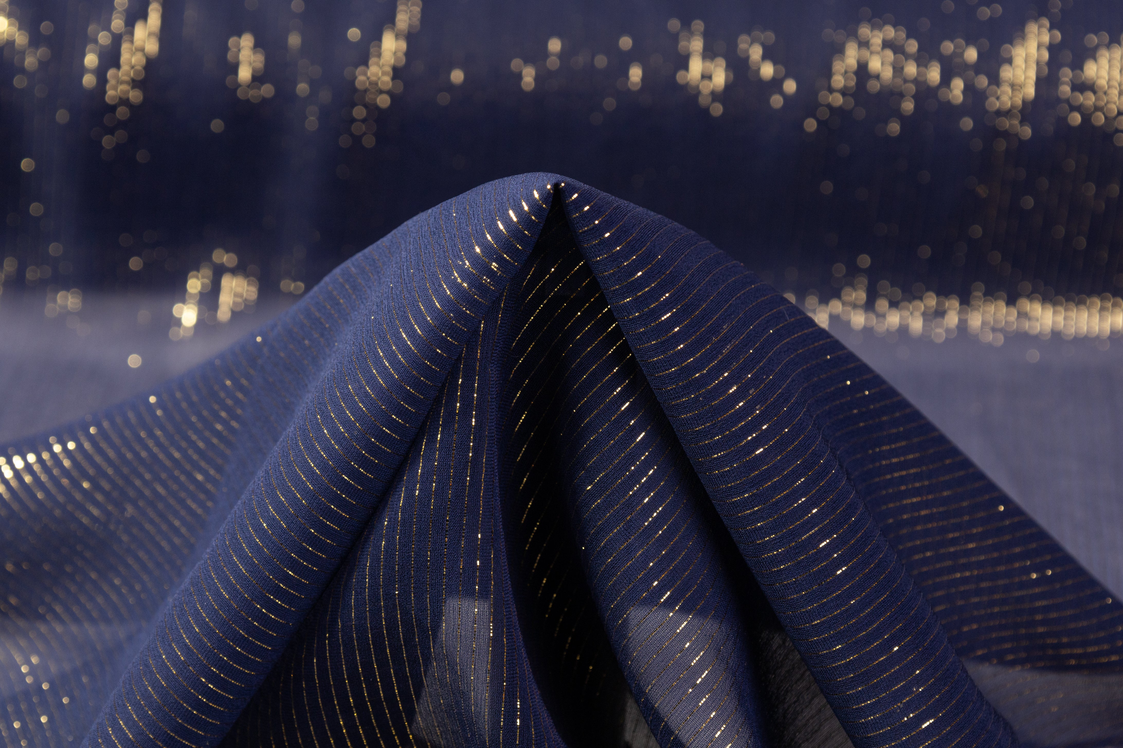 Italian Silk Chiffon Lamé - Navy / Gold